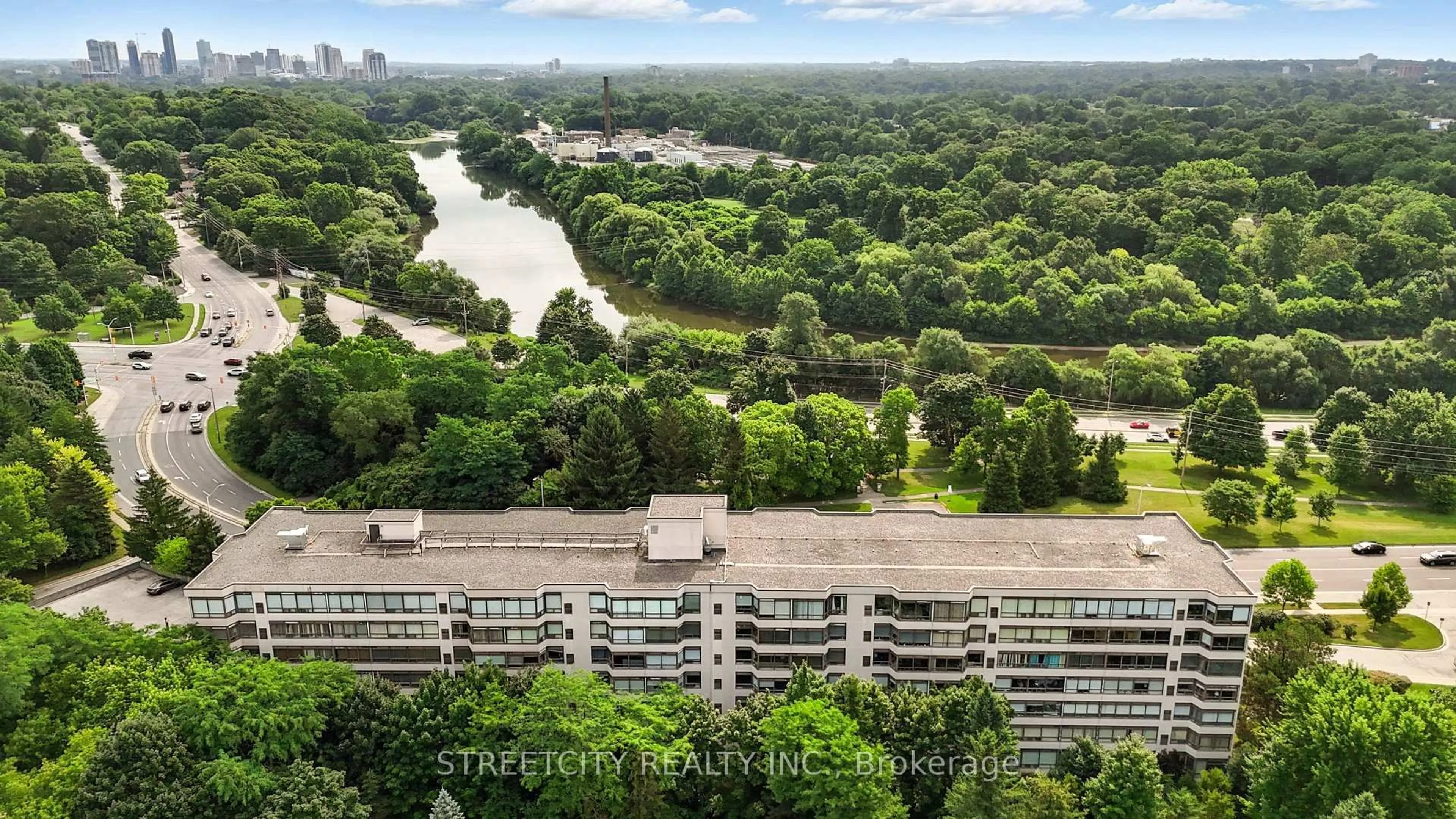 A pic from outside/outdoor area/front of a property/back of a property/a pic from drone, city buildings view from balcony for 521 Riverside Rd #606, London North Ontario N6H 5E2