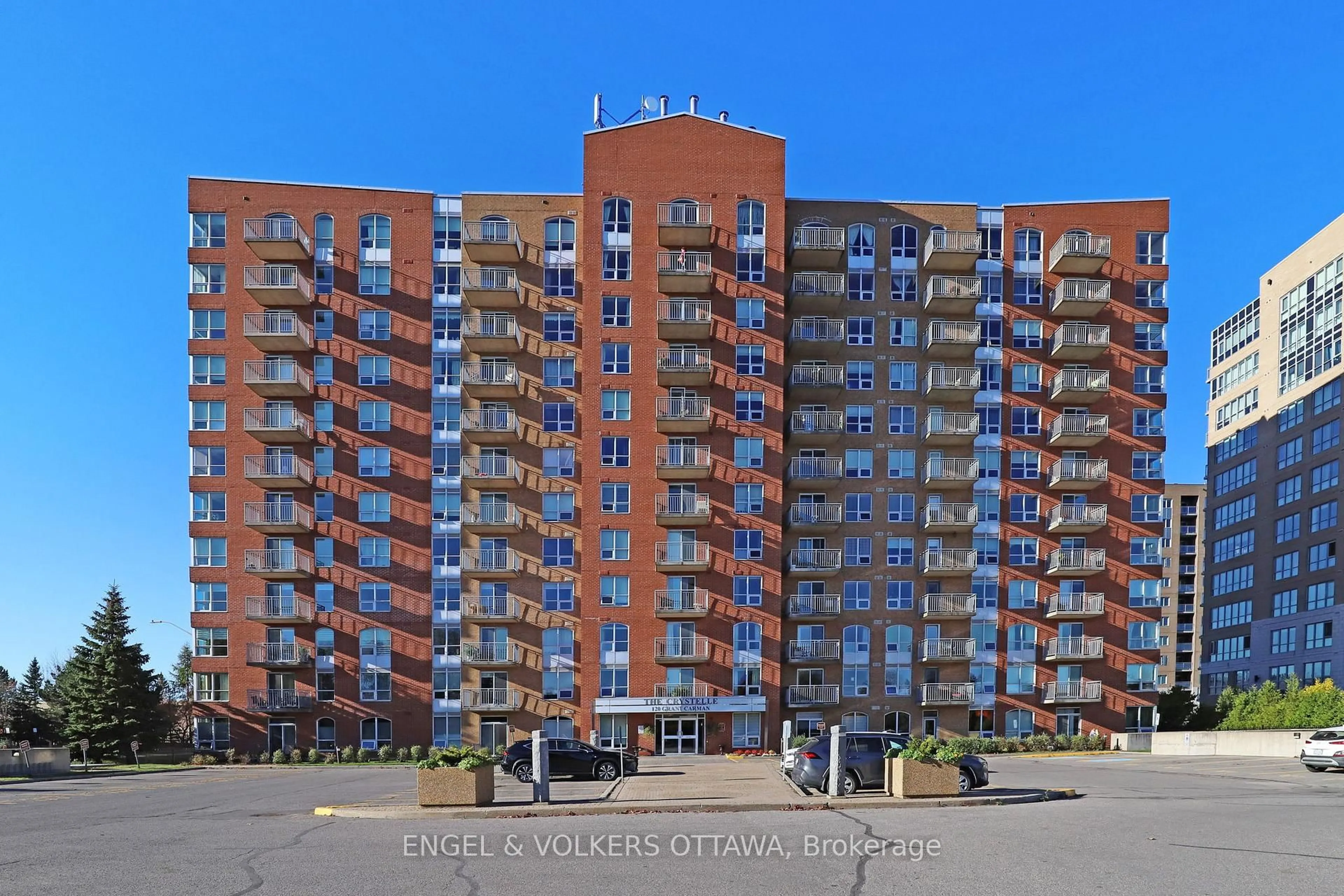 A pic from outside/outdoor area/front of a property/back of a property/a pic from drone, city buildings view from balcony for 120 Grant Carman Dr #1207, Ottawa Ontario K2E 1C8