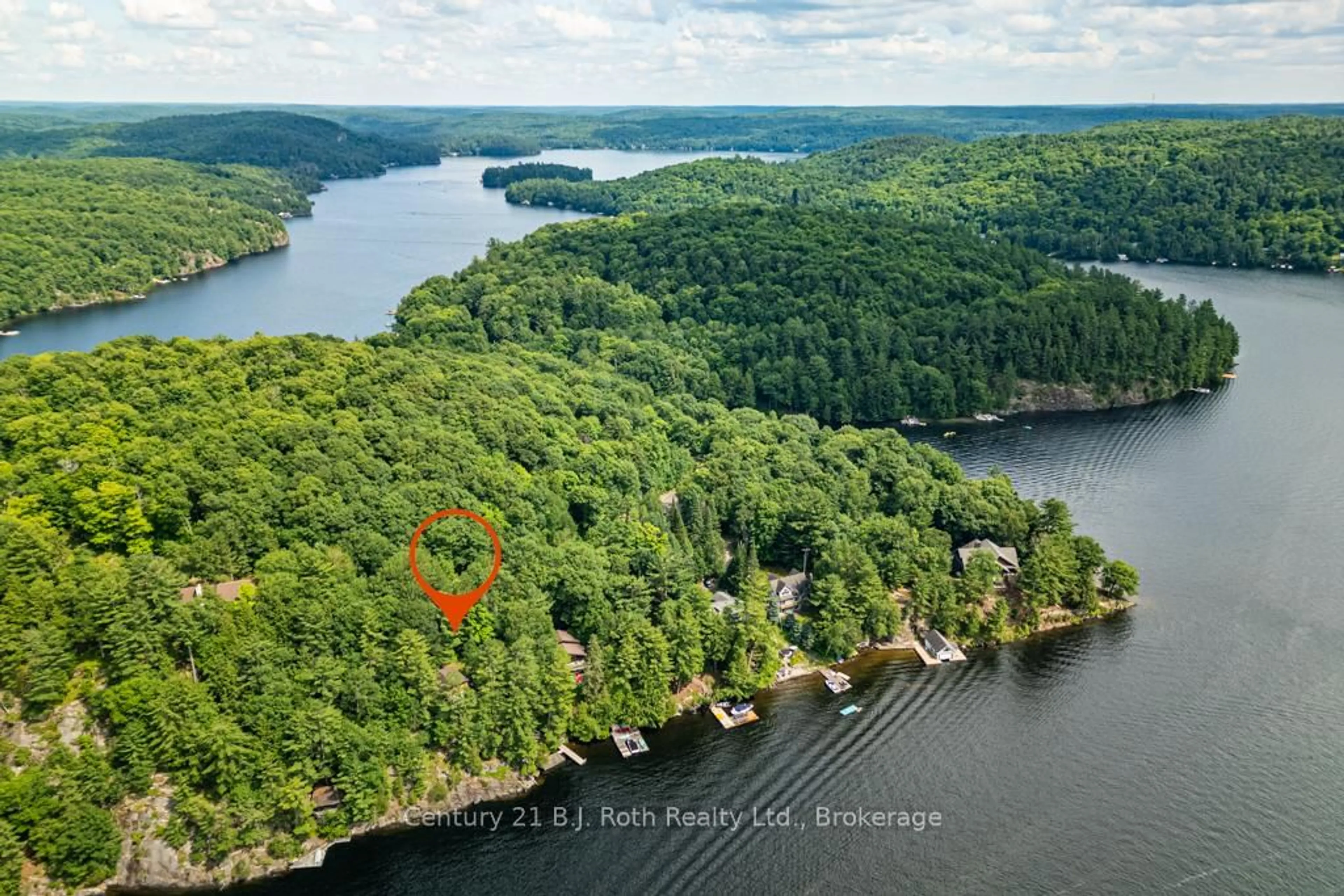 A pic from outside/outdoor area/front of a property/back of a property/a pic from drone, water/lake/river/ocean view for 1033 Bayview Point Rd, Lake of Bays Ontario P0A 1H0