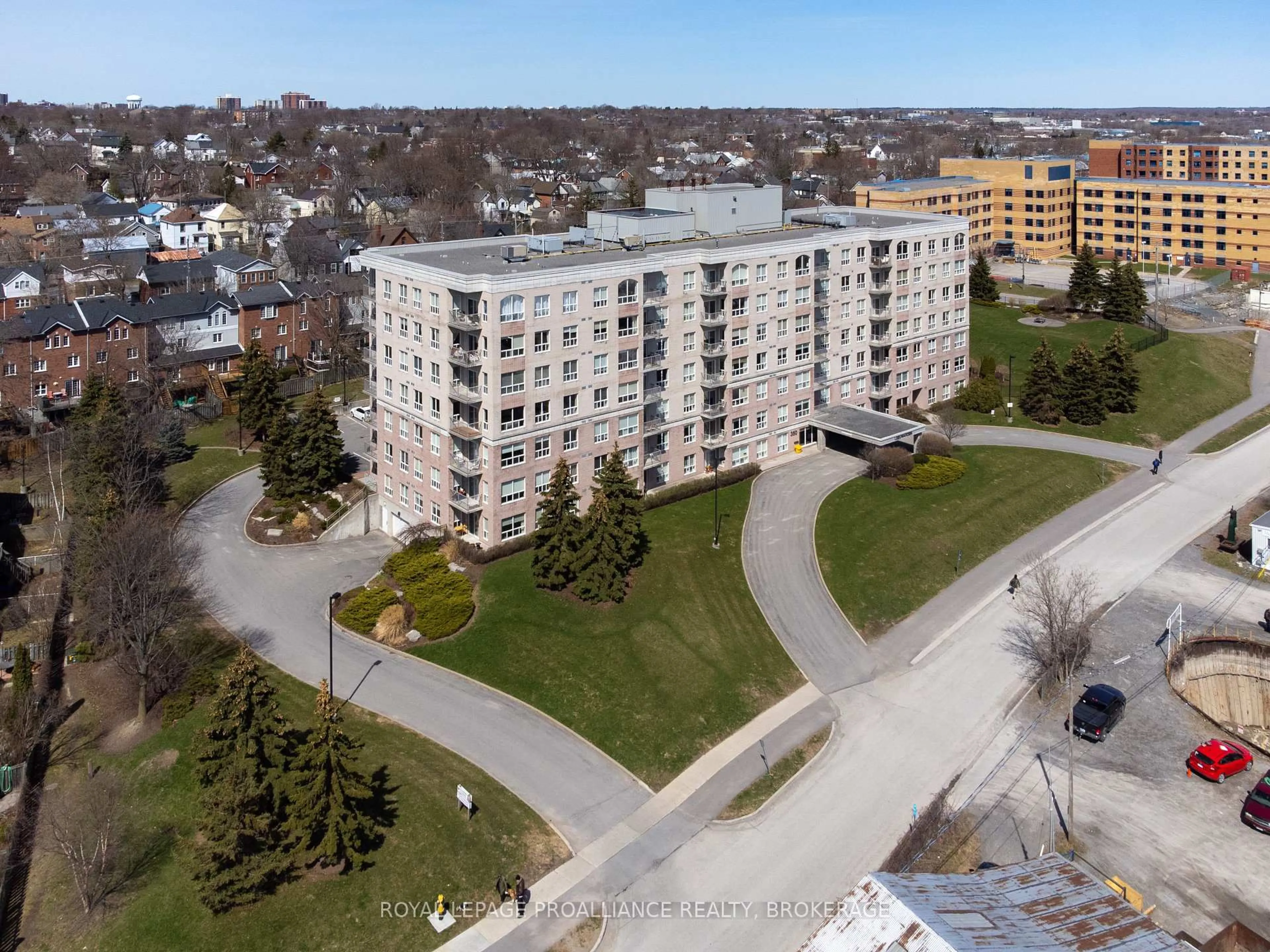 A pic from outside/outdoor area/front of a property/back of a property/a pic from drone, city buildings view from balcony for 350 Wellington St #205, Kingston Ontario K7K 7J7