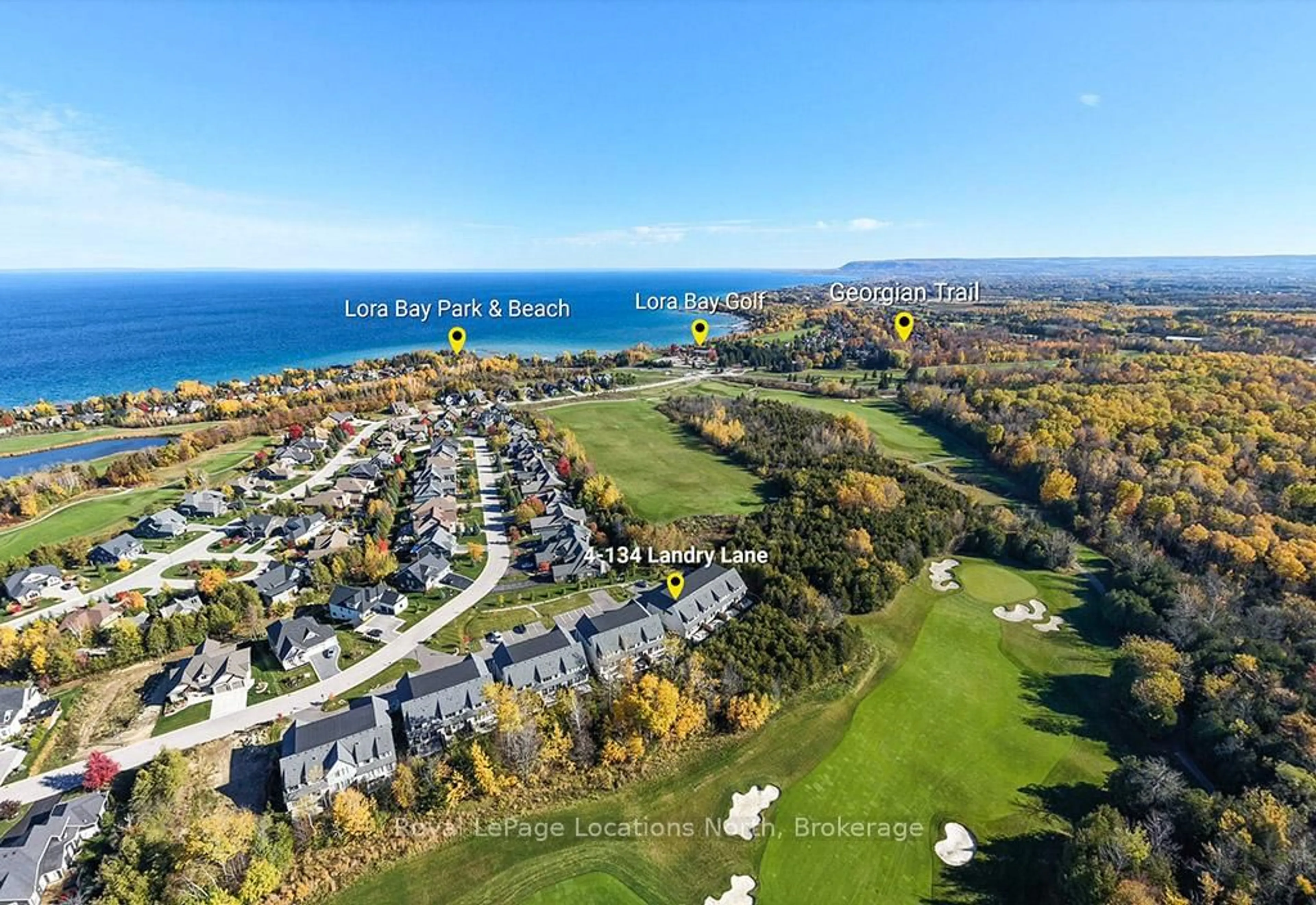 A pic from outside/outdoor area/front of a property/back of a property/a pic from drone, water/lake/river/ocean view for 134 LANDRY Lane #4, Blue Mountains Ontario N0H 2P0