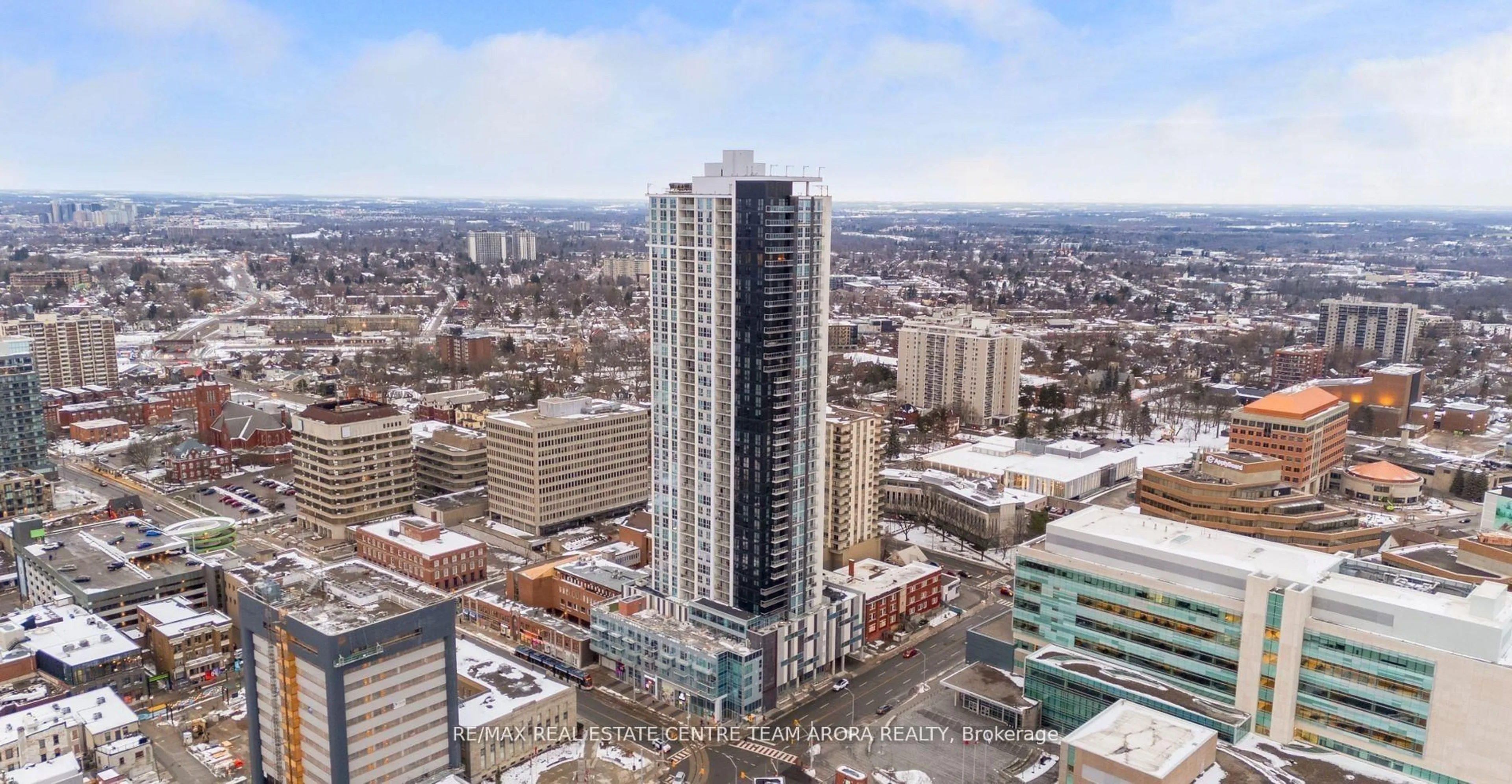 A pic from outside/outdoor area/front of a property/back of a property/a pic from drone, city buildings view from balcony for 60 Frederick St #3514, Kitchener Ontario N2H 2L7