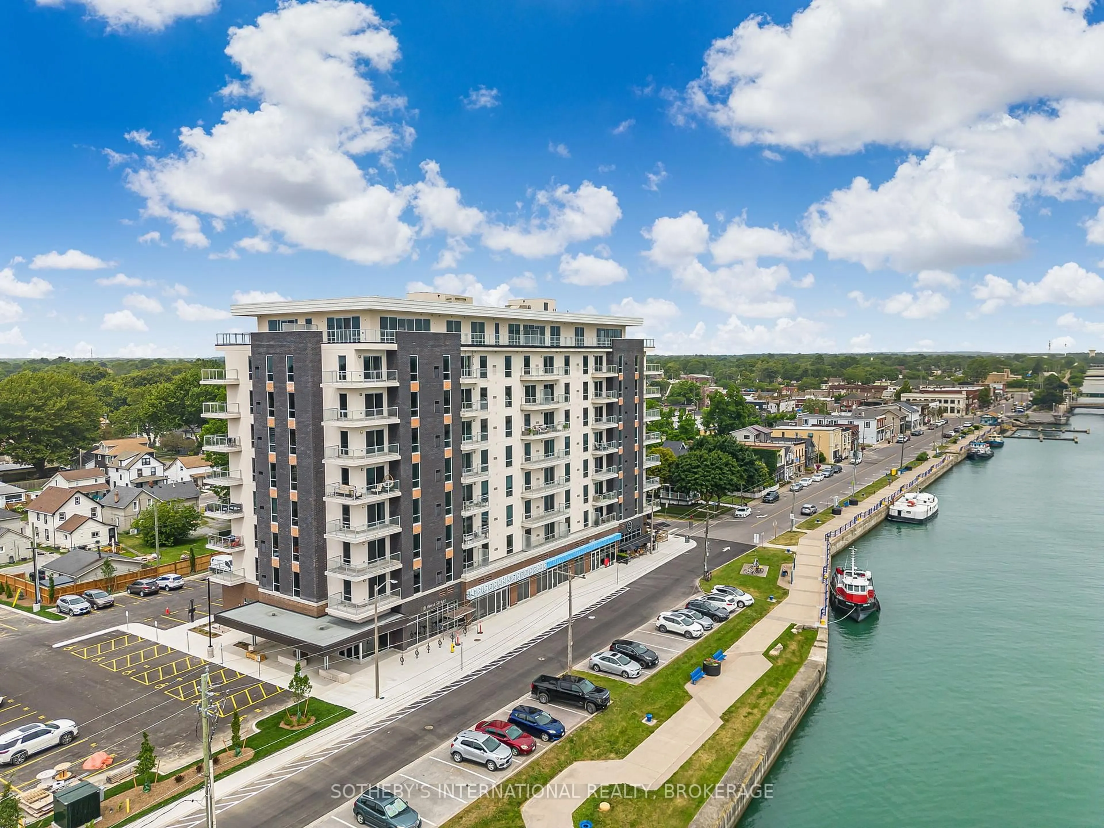 A pic from outside/outdoor area/front of a property/back of a property/a pic from drone, water/lake/river/ocean view for 118 West St #707, Port Colborne Ontario L3K 4C9