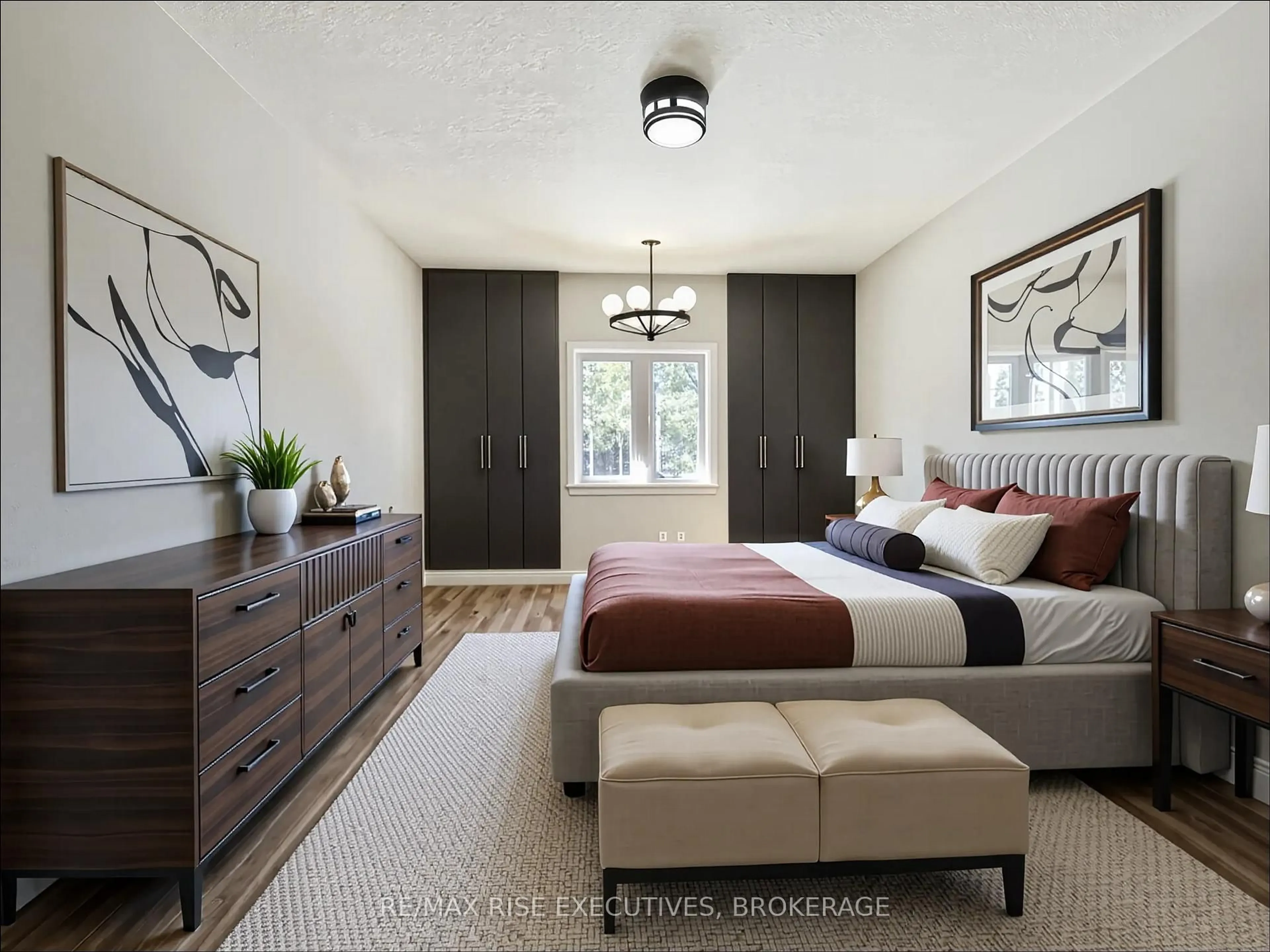 Bedroom with bed, wood/laminate floor for 171 Creighton Dr, Bissett Creek Ontario K0H 2H0