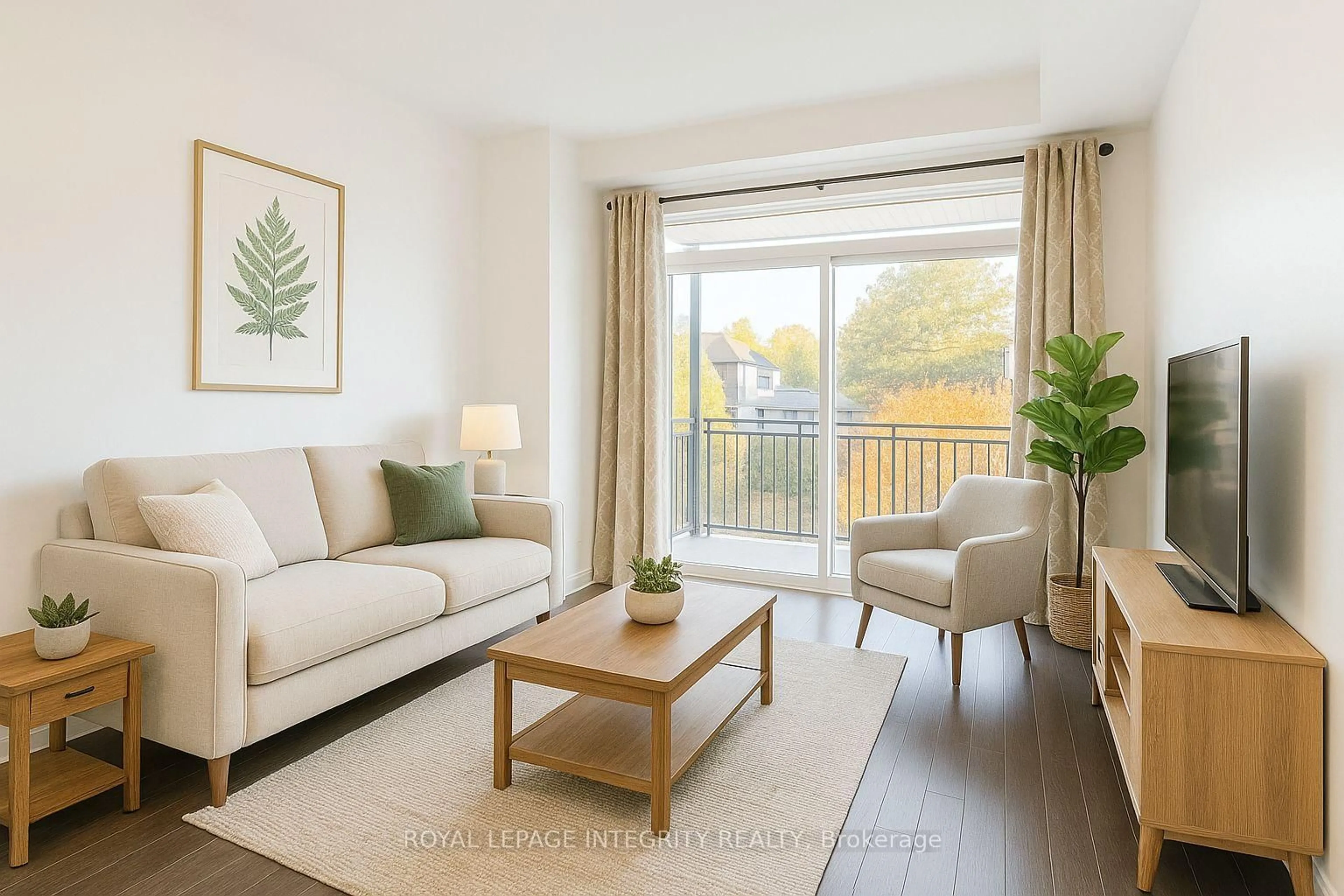 Living room with furniture, wood/laminate floor for 3684 Fallowfield Rd #213, Ottawa Ontario K2J 4H3