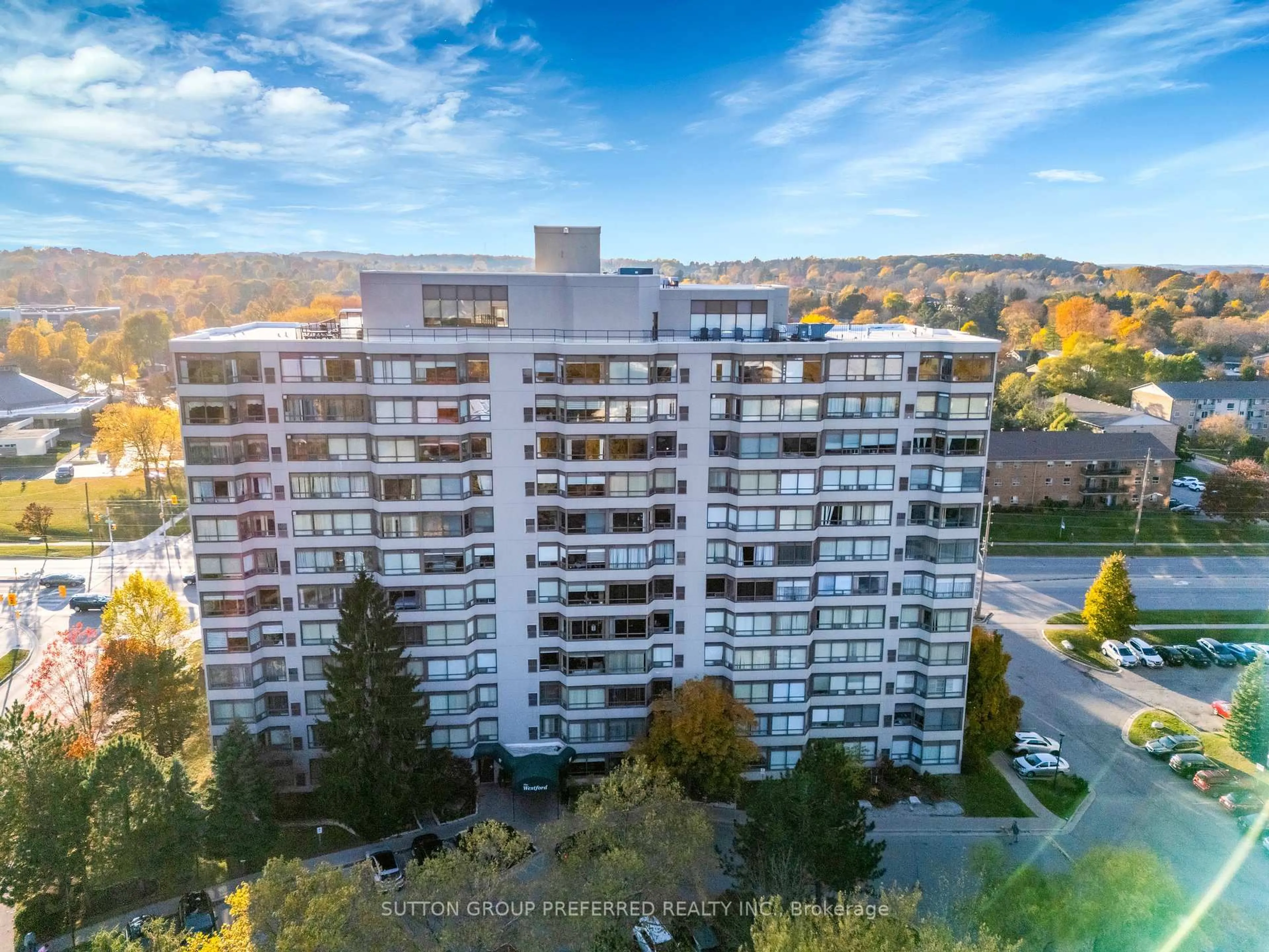 A pic from outside/outdoor area/front of a property/back of a property/a pic from drone, city buildings view from balcony for 744 Wonderland Rd #1201, London South Ontario N6K 4K3