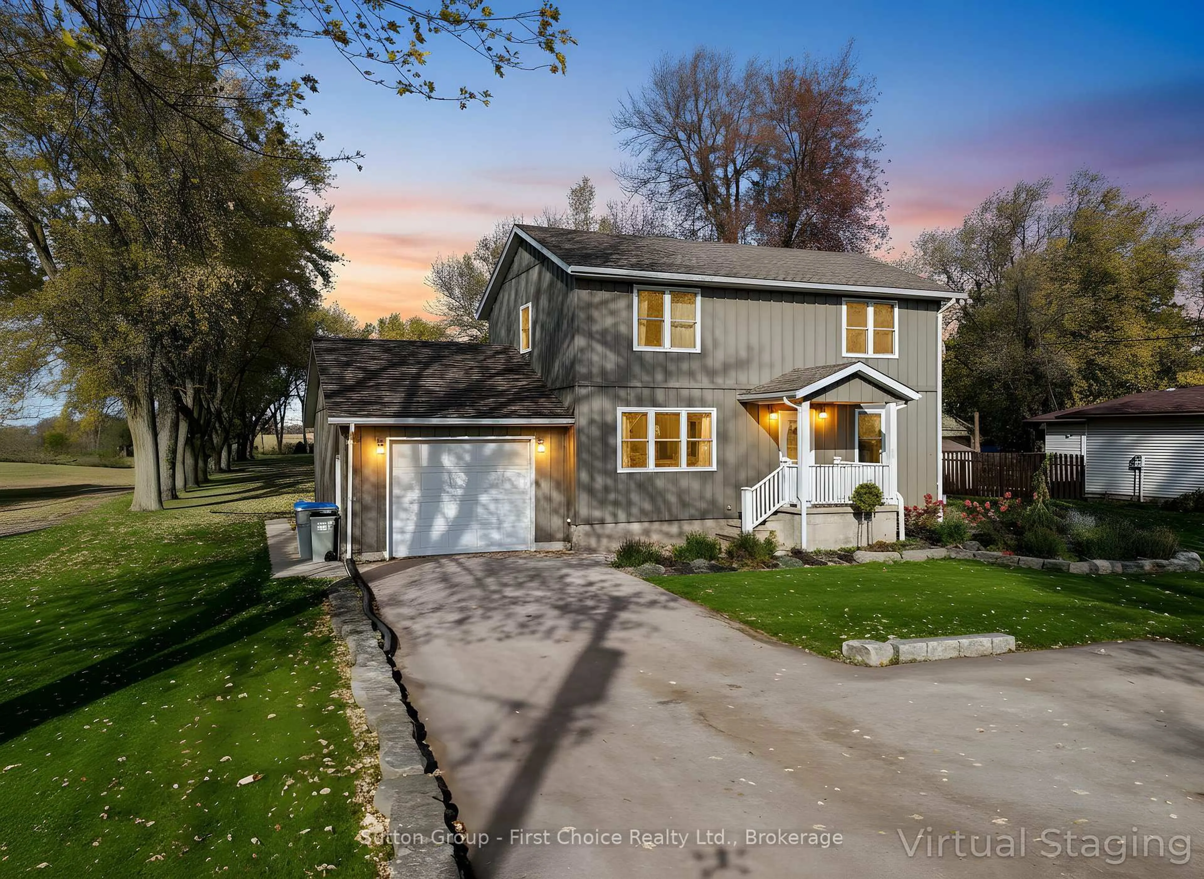 A pic from outside/outdoor area/front of a property/back of a property/a pic from drone, street for 3502 Highway 7, Perth South Ontario N5A 6S3