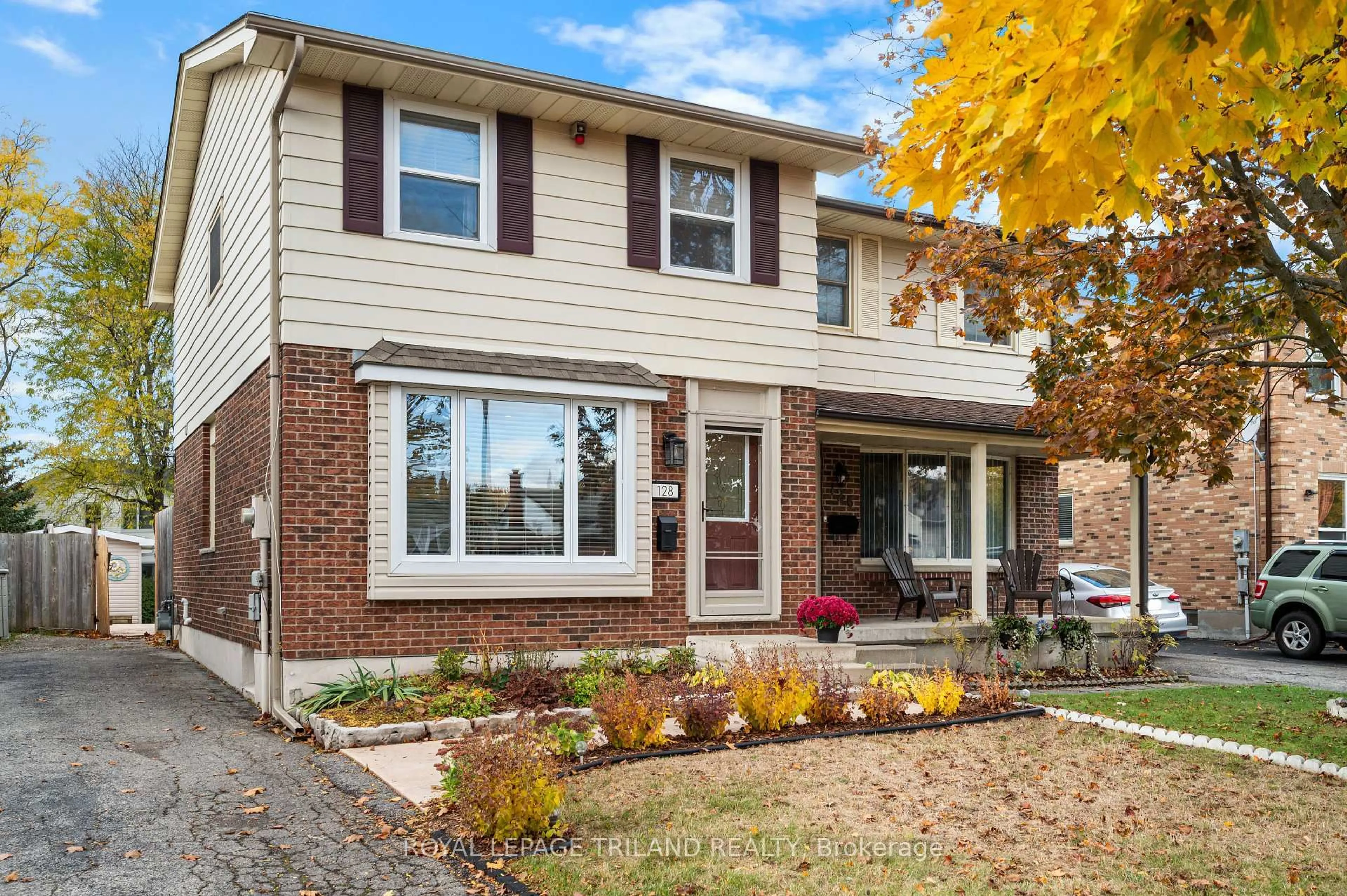 Home with brick exterior material, street for 128 Garland Lane, London East Ontario N5V 3K8