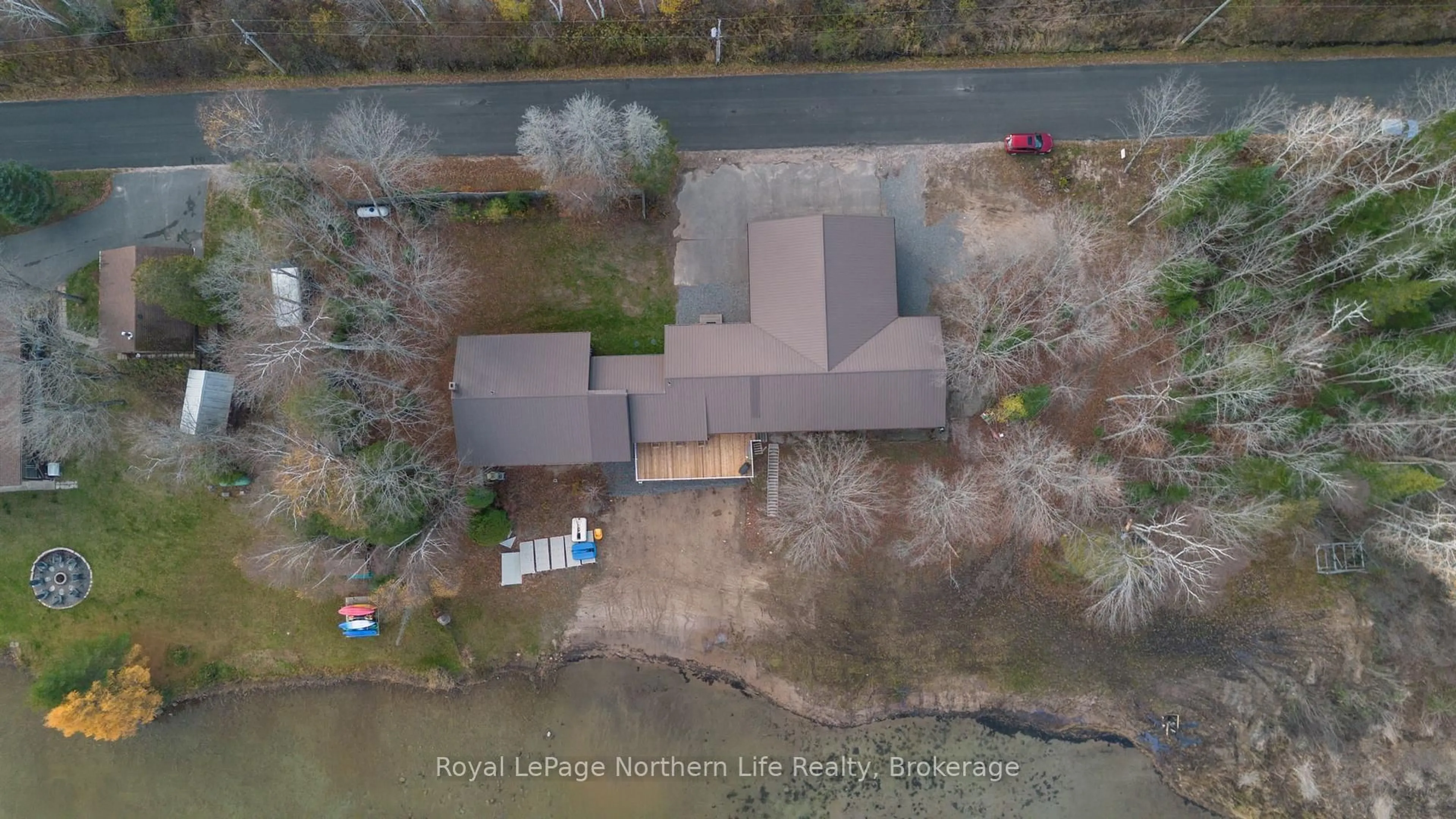 A pic from outside/outdoor area/front of a property/back of a property/a pic from drone, water/lake/river/ocean view for 257 High Rock Rd, Strong Ontario P0A 2Z0