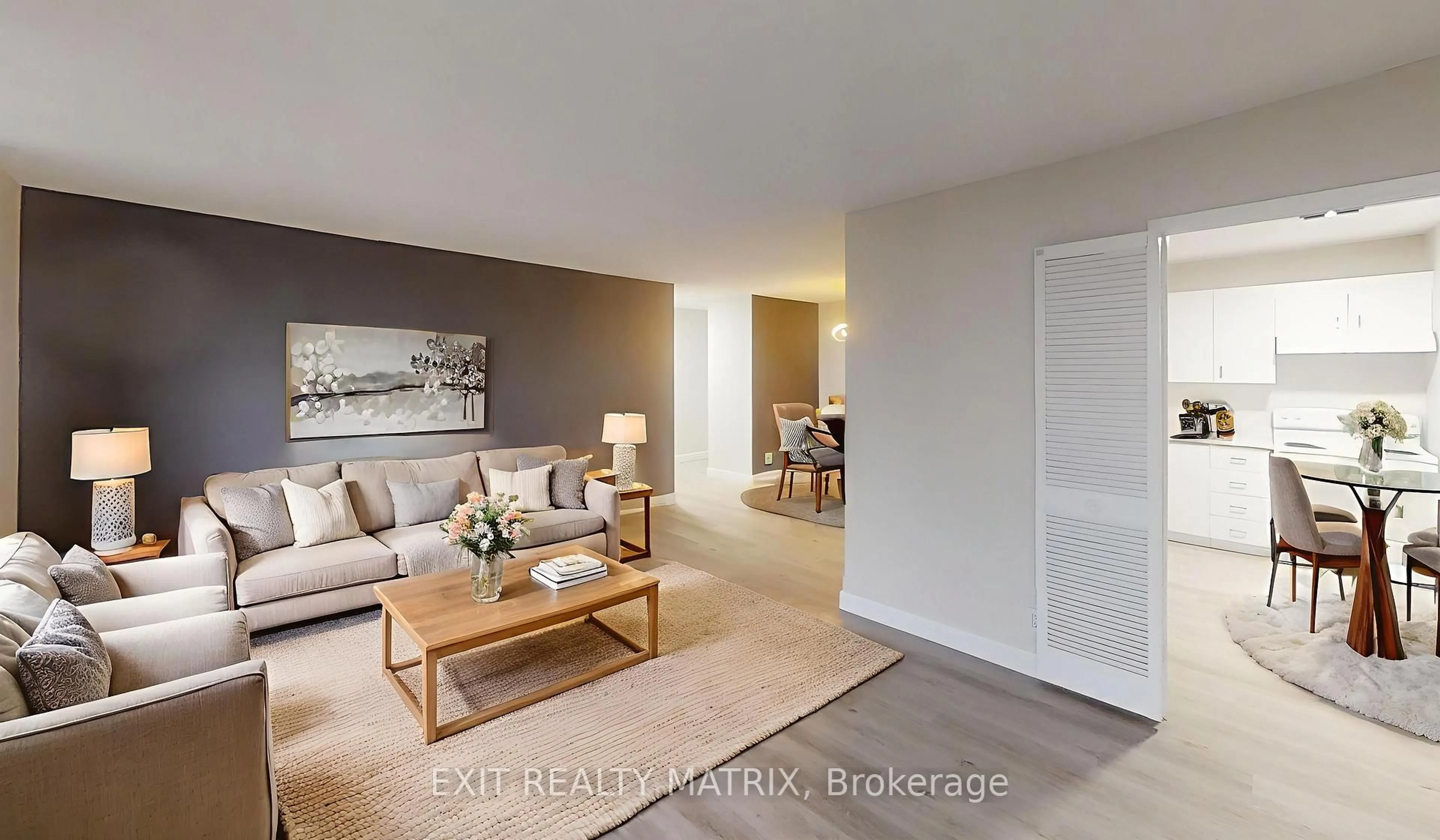 Living room with furniture, wood/laminate floor for 2951 Riverside Dr #1011, Ottawa Ontario K1V 8W6