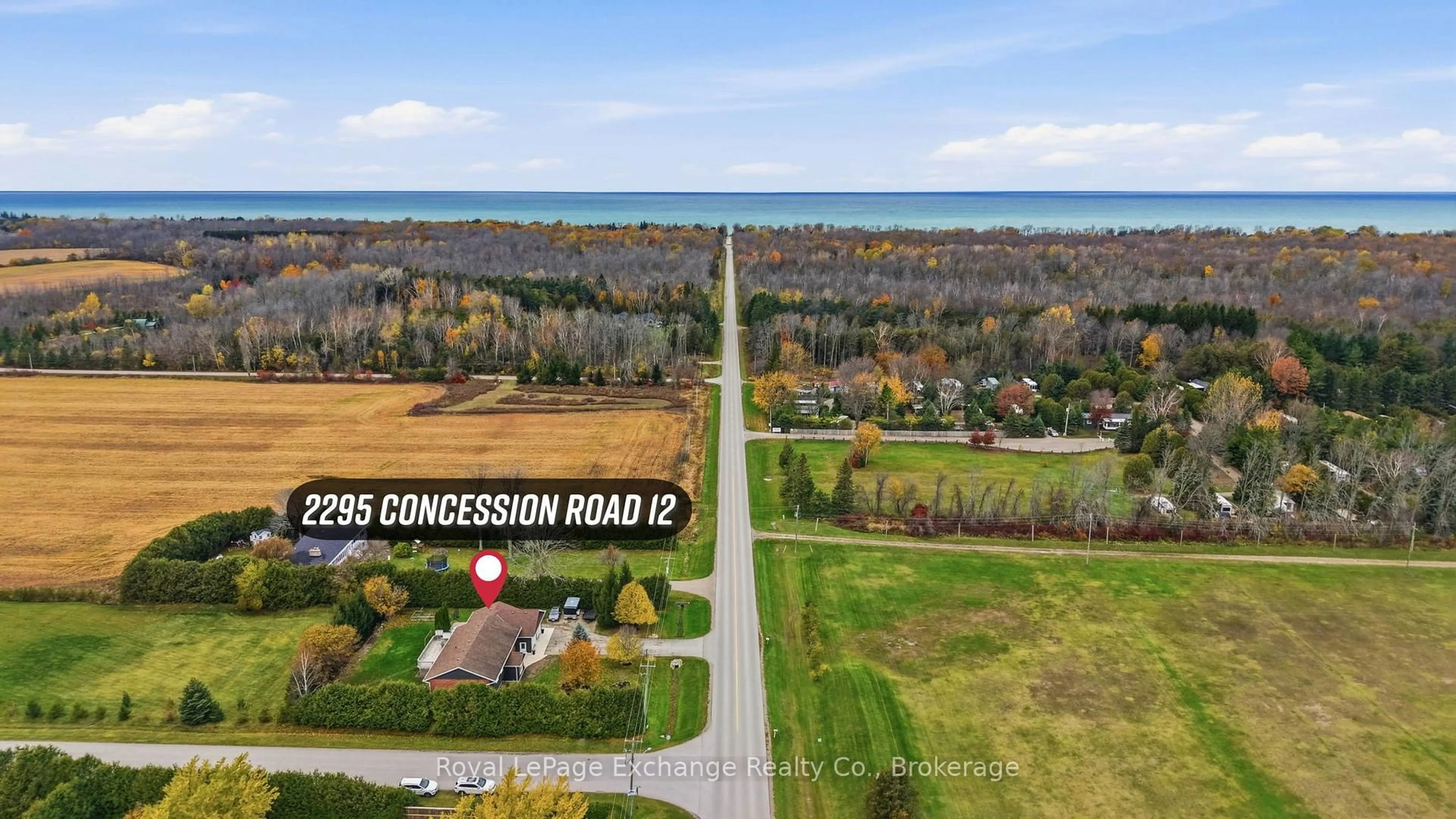 A pic from outside/outdoor area/front of a property/back of a property/a pic from drone, water/lake/river/ocean view for 2295 12th Concession, Huron-Kinloss Ontario N2Z 2X3