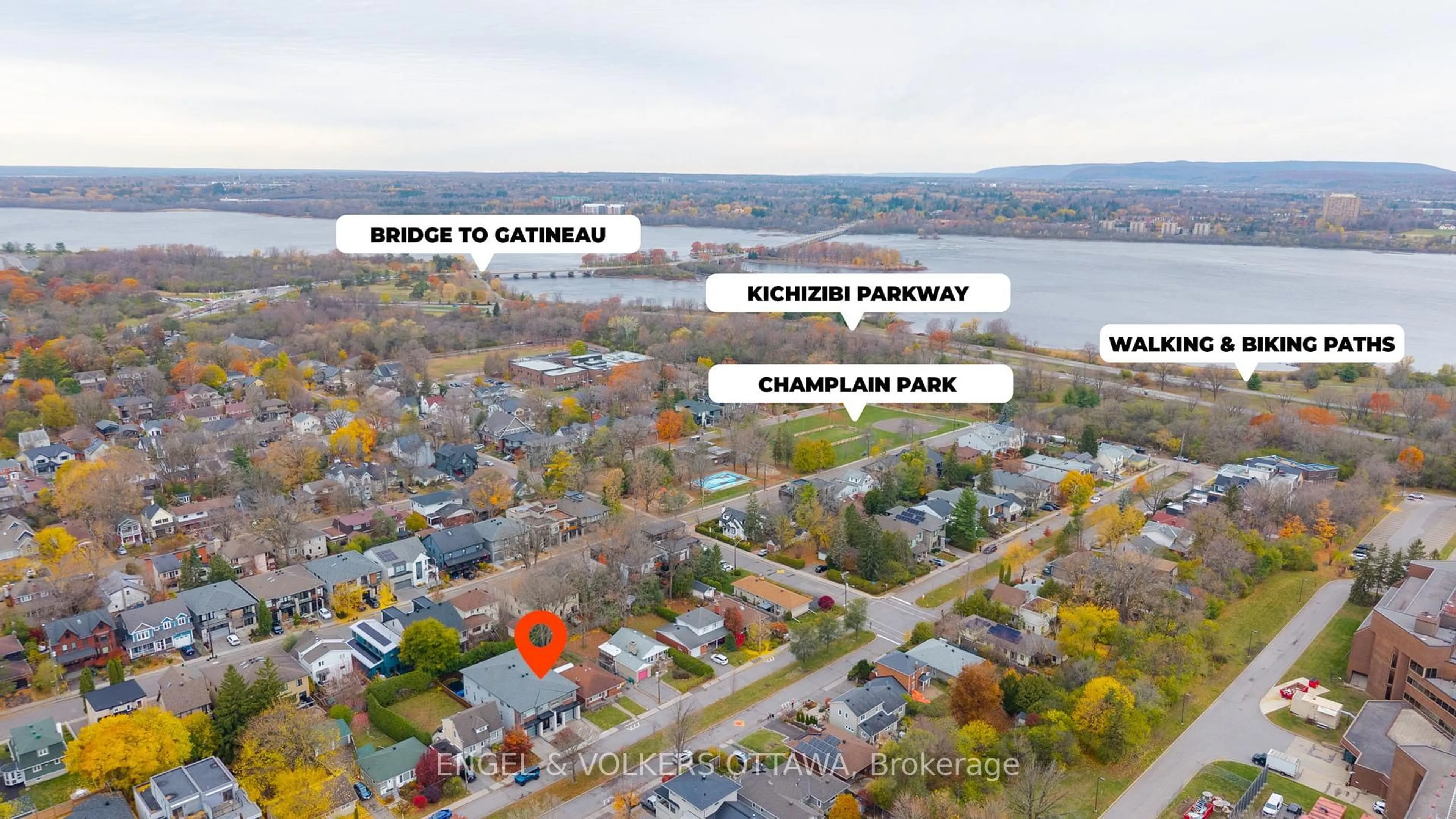 A pic from outside/outdoor area/front of a property/back of a property/a pic from drone, water/lake/river/ocean view for 190 Northwestern Ave, Ottawa Ontario K1Y 0M3