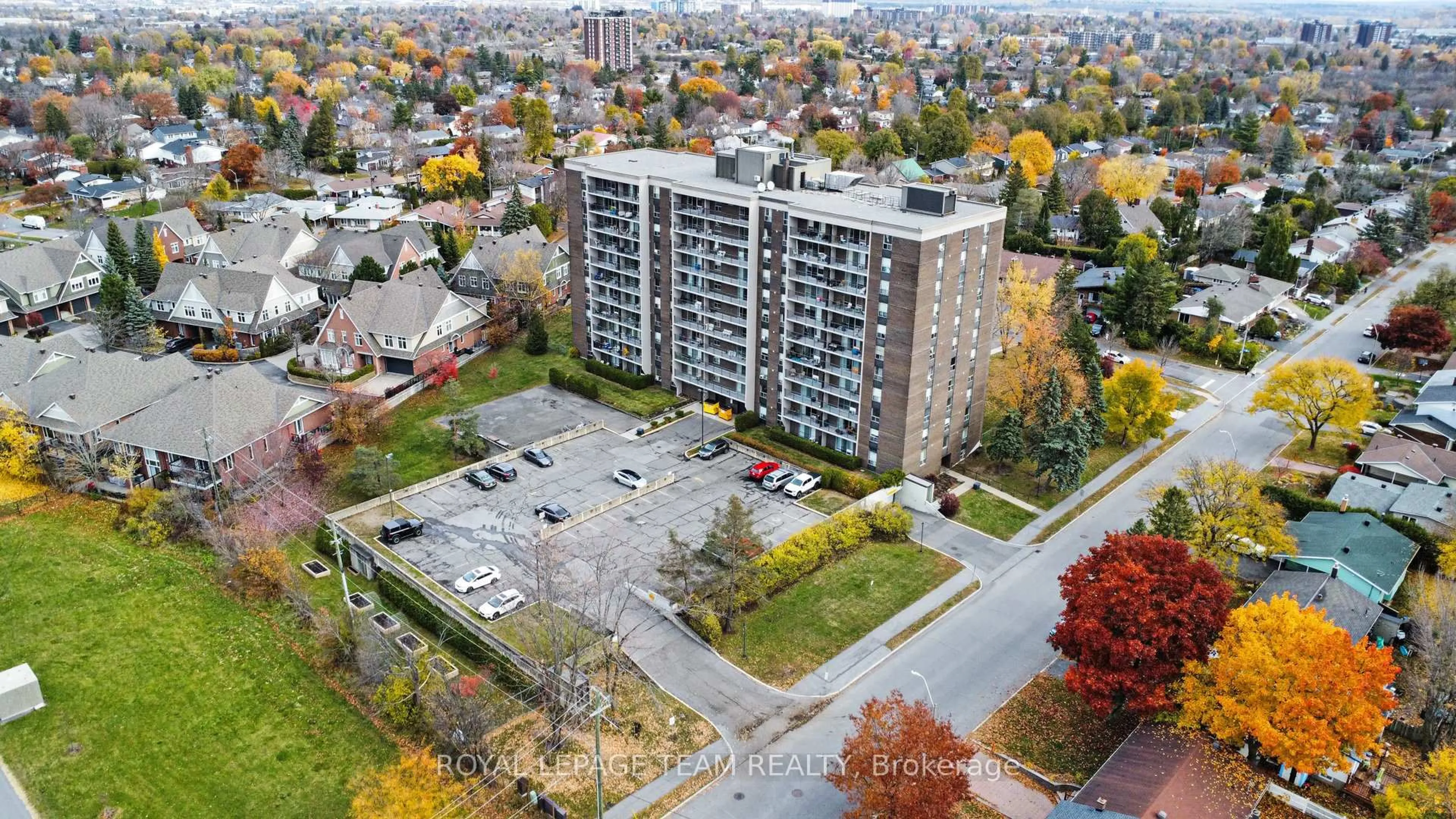 A pic from outside/outdoor area/front of a property/back of a property/a pic from drone, city buildings view from balcony for 2400 Virginia Dr #606, Ottawa Ontario K1H 8L3