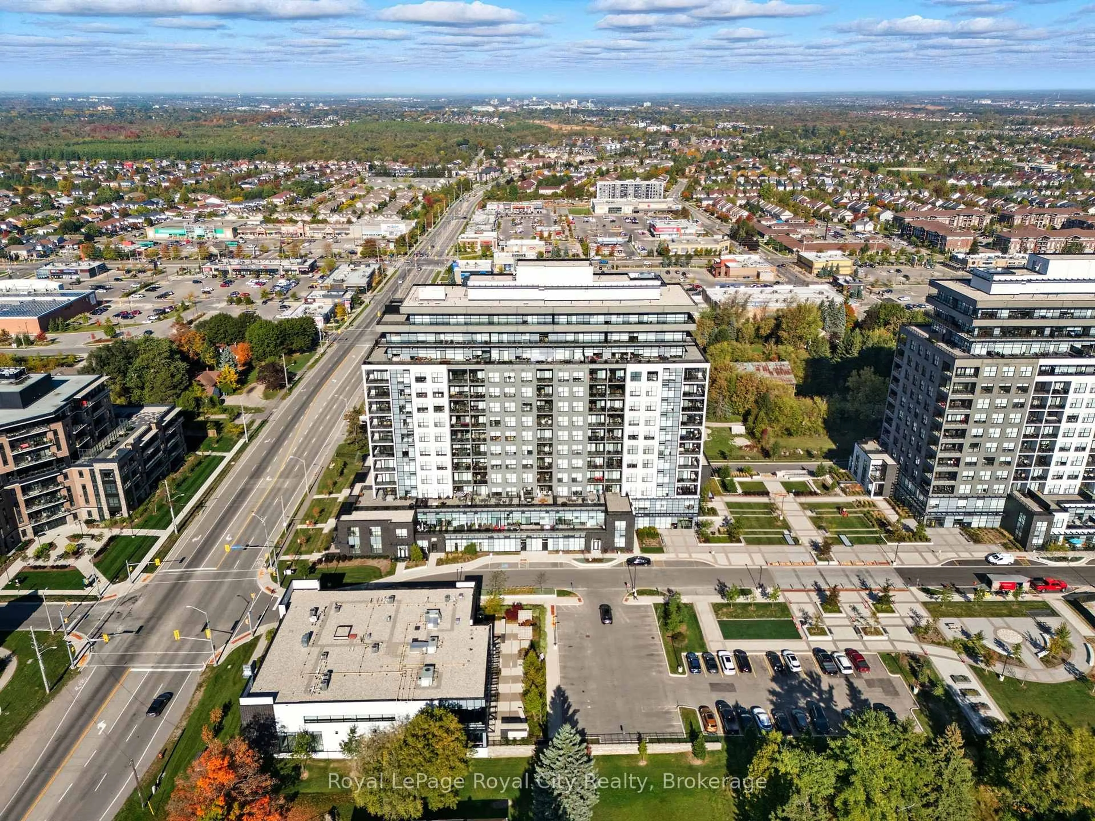 A pic from outside/outdoor area/front of a property/back of a property/a pic from drone, city buildings view from balcony for 1878 Gordon St #111, Guelph Ontario N1L 0P4
