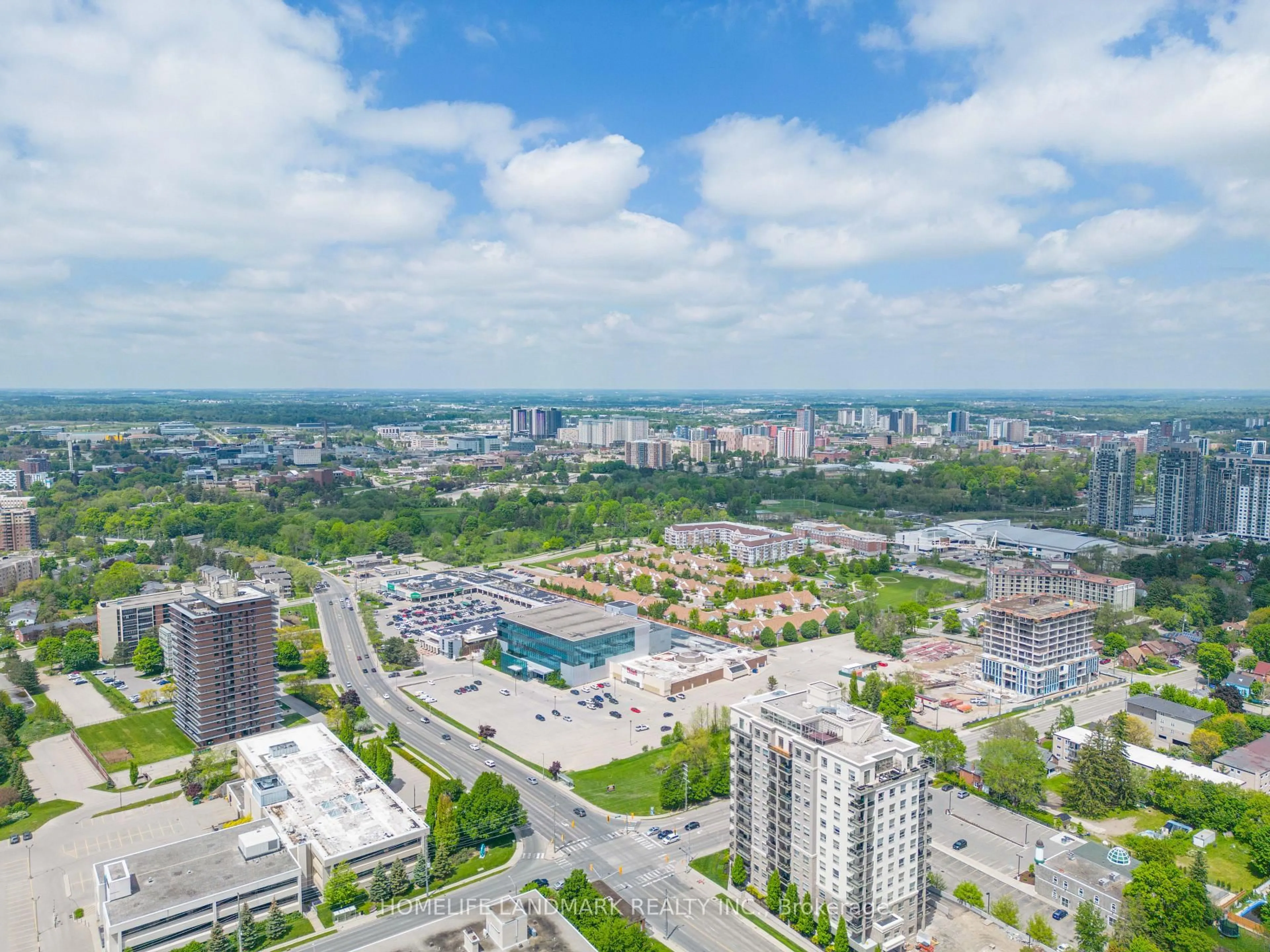 A pic from outside/outdoor area/front of a property/back of a property/a pic from drone, city buildings view from balcony for 223 Erb St #501, Waterloo Ontario N2L 0B3