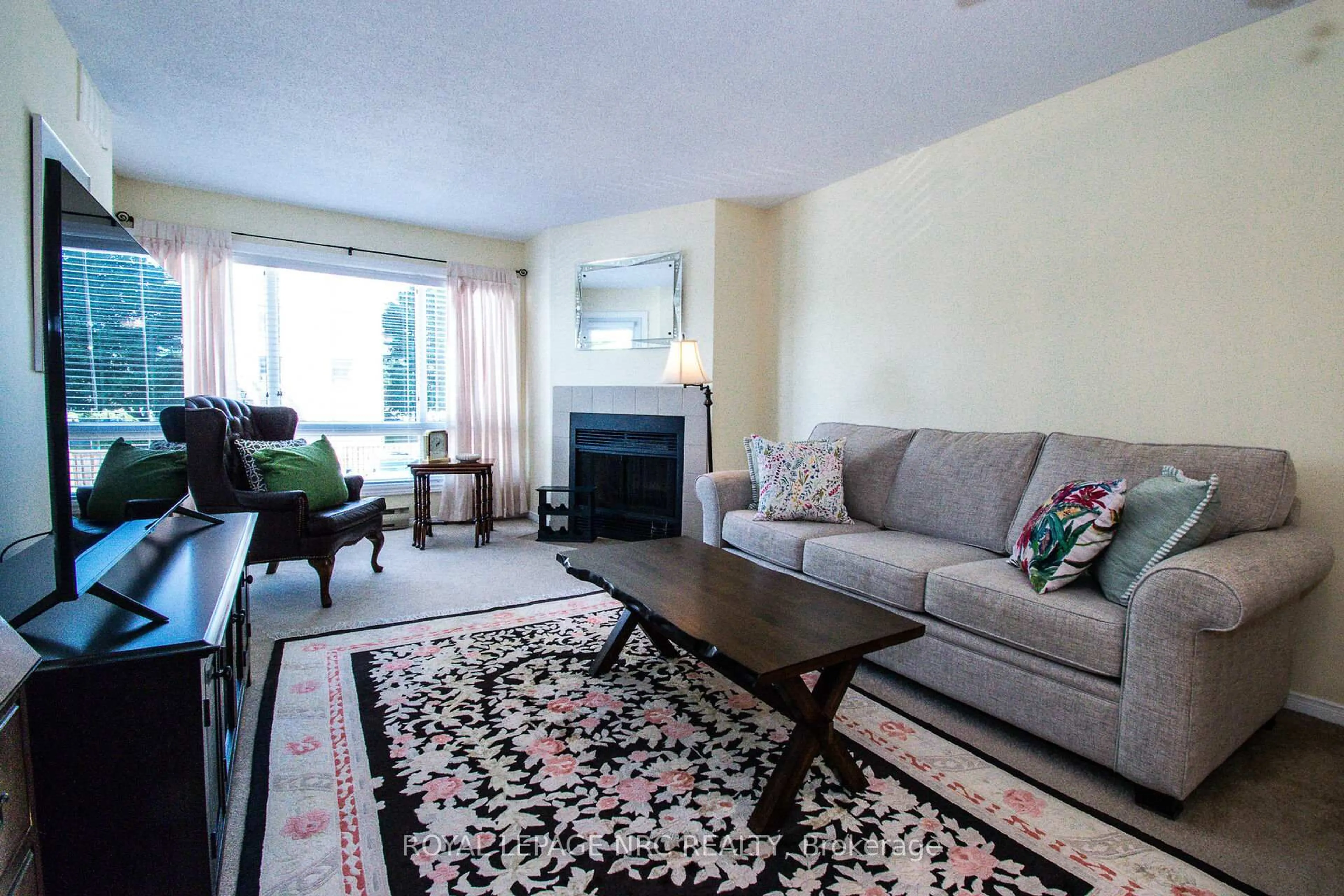 Living room with furniture, carpet floor for 78 Roehampton Ave #217, St. Catharines Ontario L2M 7W9