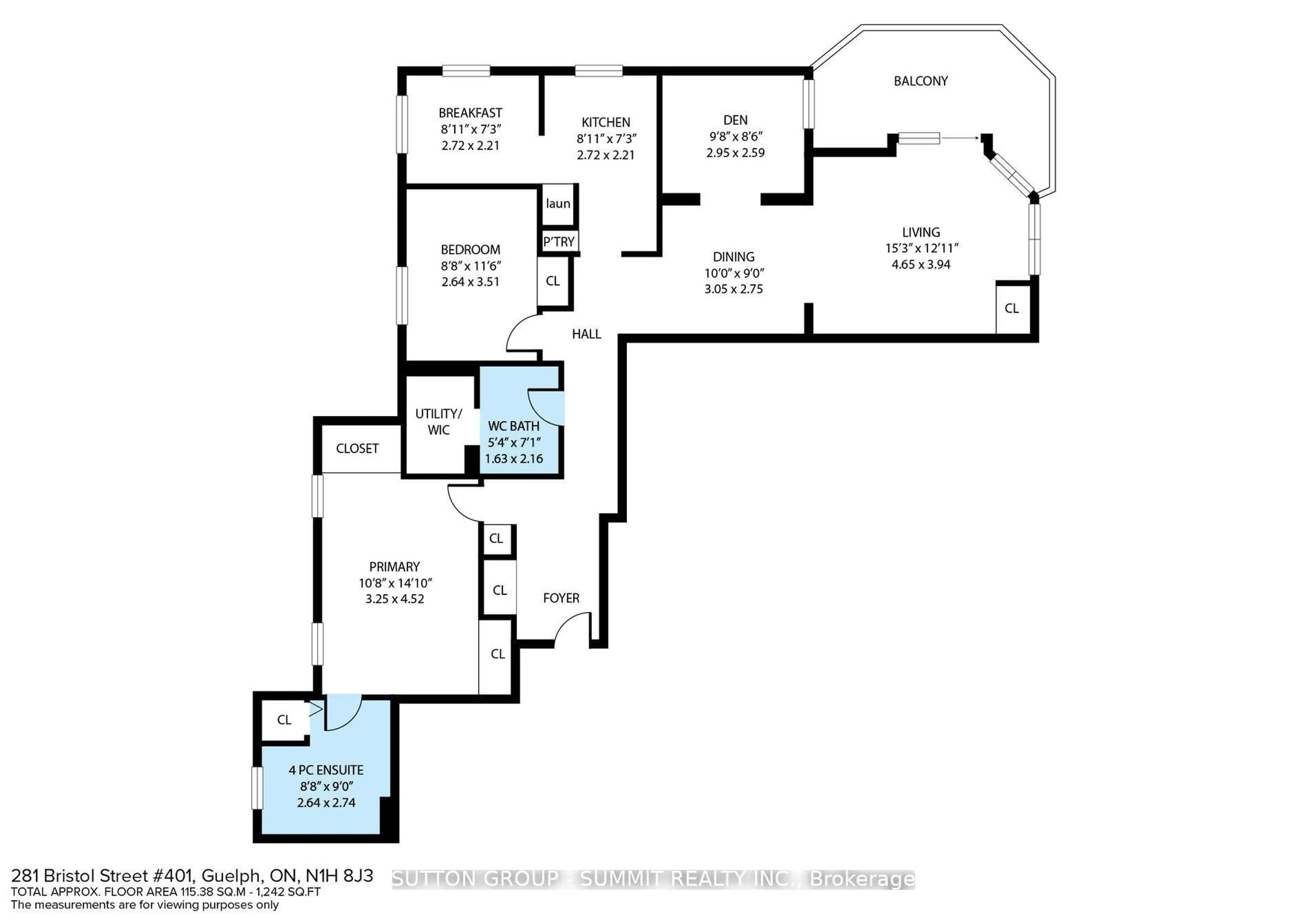 Floor plan for 281 Bristol St #401, Guelph Ontario N1H 8J3