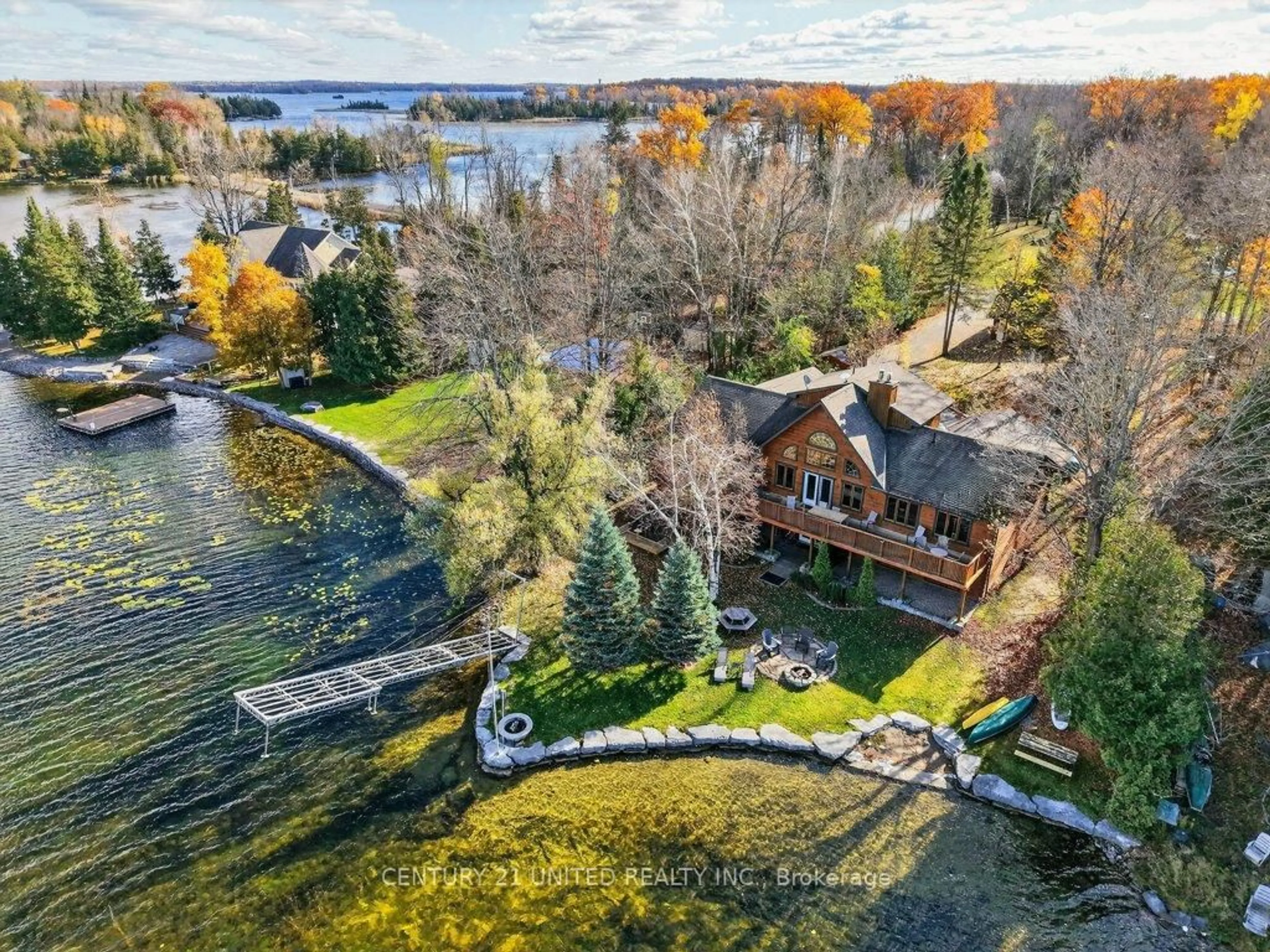 A pic from outside/outdoor area/front of a property/back of a property/a pic from drone, water/lake/river/ocean view for 2 Darvell Lane, Trent Lakes Ontario K0L 1J0