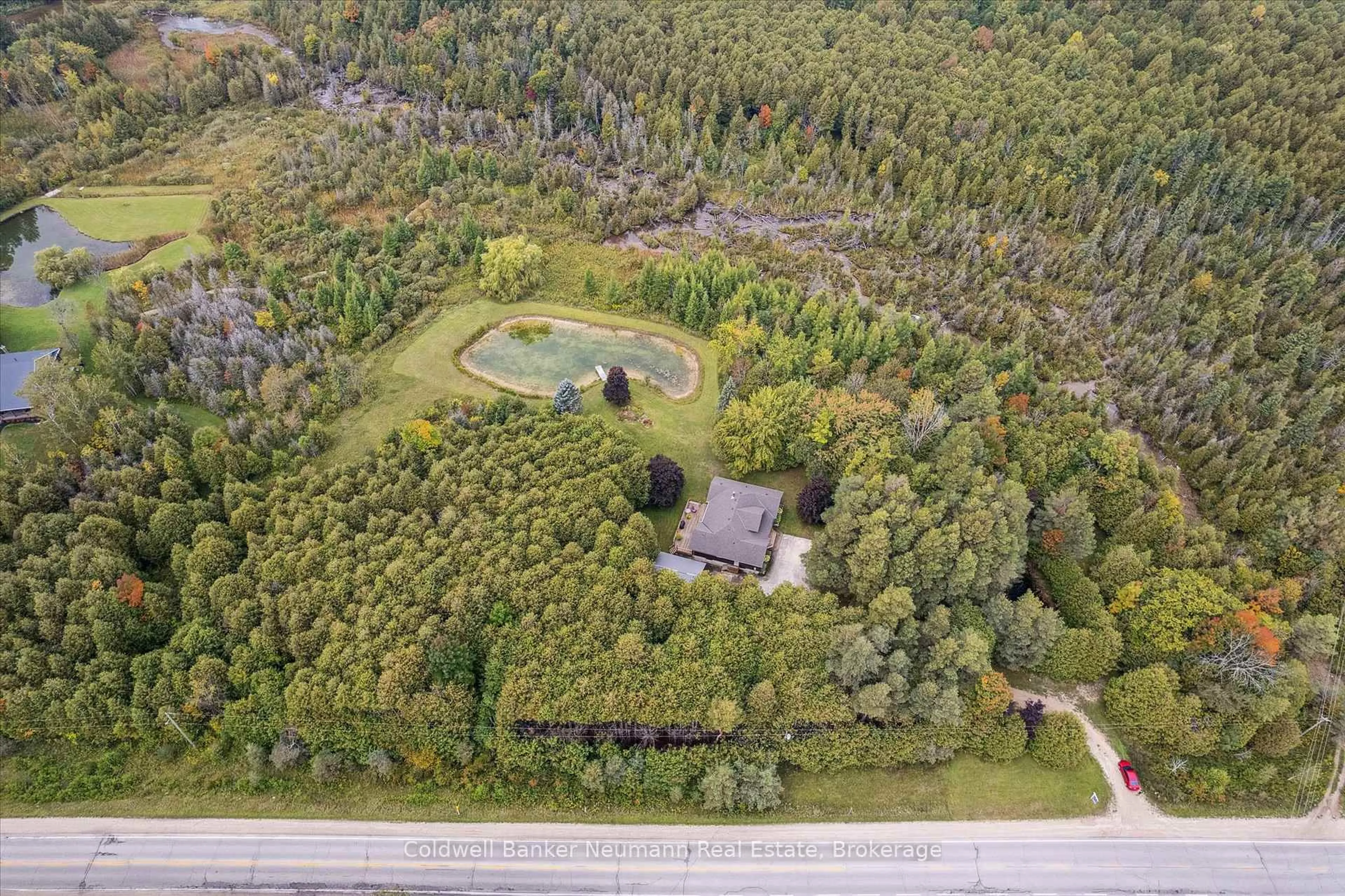A pic from outside/outdoor area/front of a property/back of a property/a pic from drone, forest/trees view for 403277 Grey Road 4, West Grey Ontario N0G 1R0