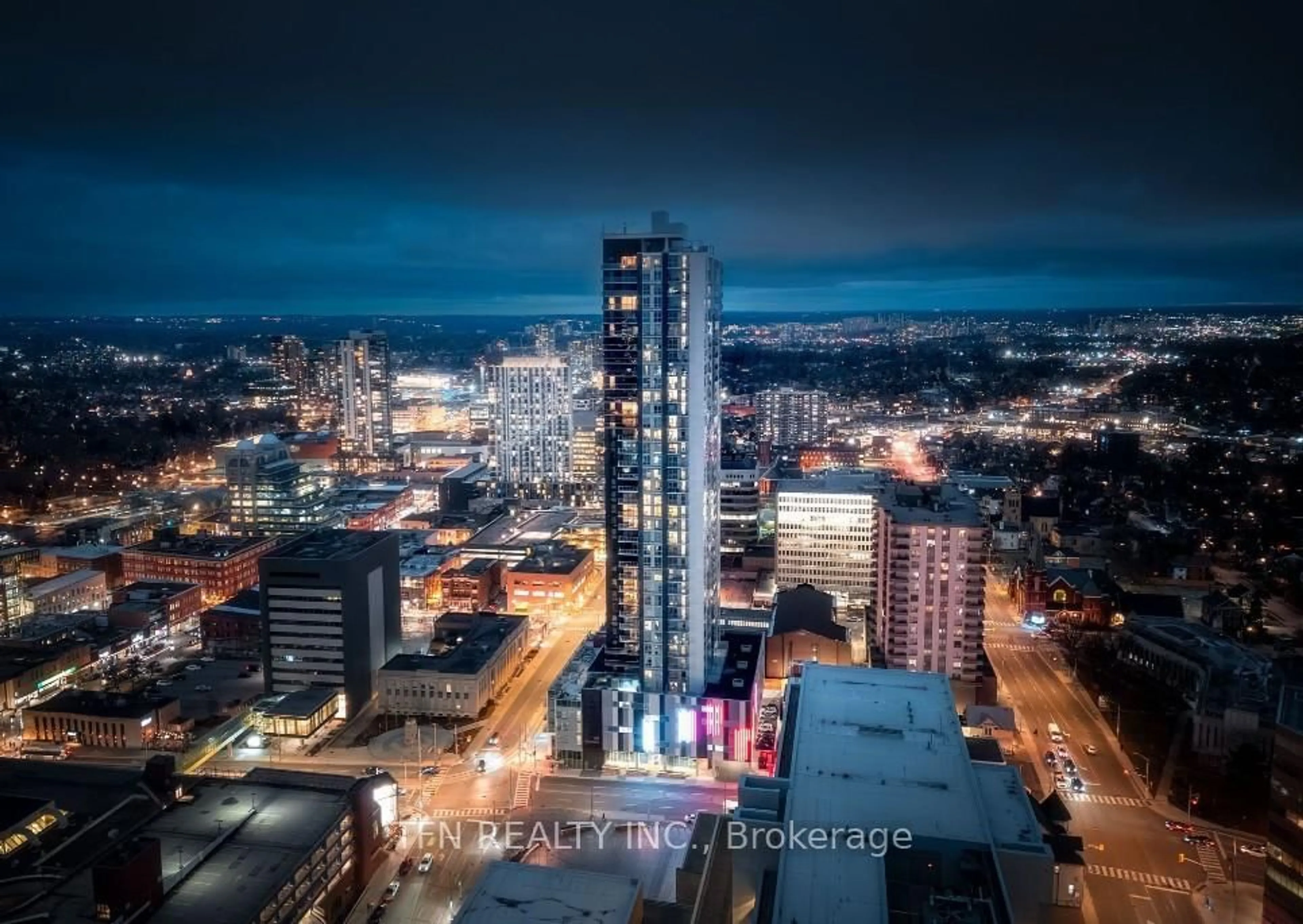 A pic from outside/outdoor area/front of a property/back of a property/a pic from drone, city buildings view from balcony for 60 Frederick St #3614, Kitchener Ontario N2H 0C7