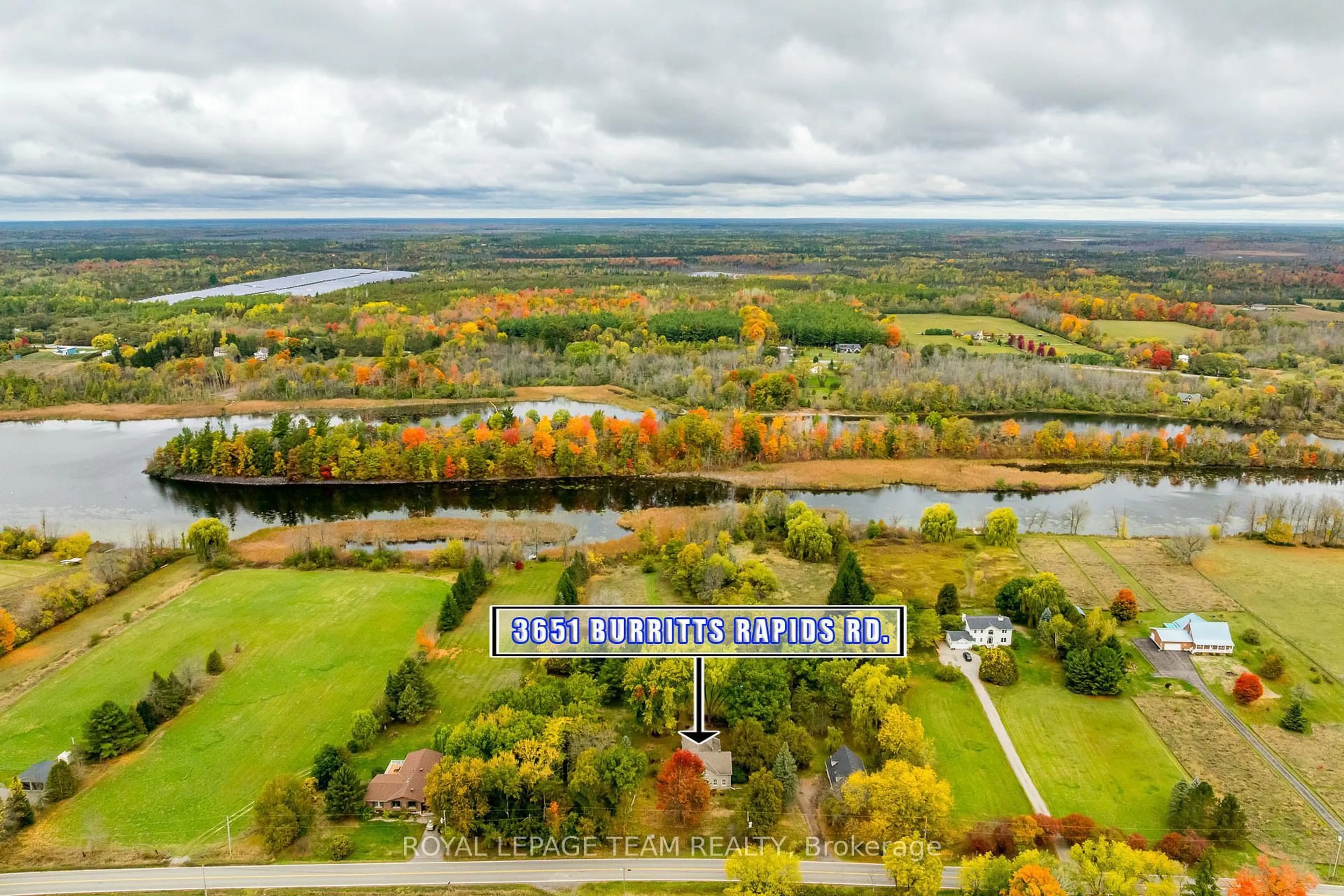 A pic from outside/outdoor area/front of a property/back of a property/a pic from drone, water/lake/river/ocean view for 3651 Burritts Rapids Rd, North Grenville Ontario K0G 1N0