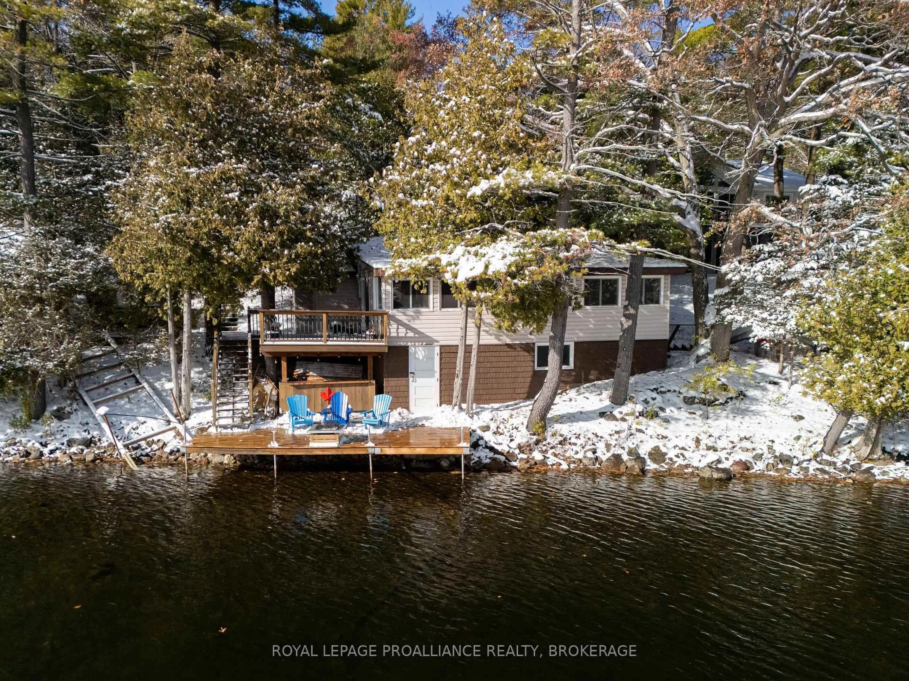 A pic from outside/outdoor area/front of a property/back of a property/a pic from drone, water/lake/river/ocean view for 279 Frye Lane, Perth Road Ontario K0H 2L0