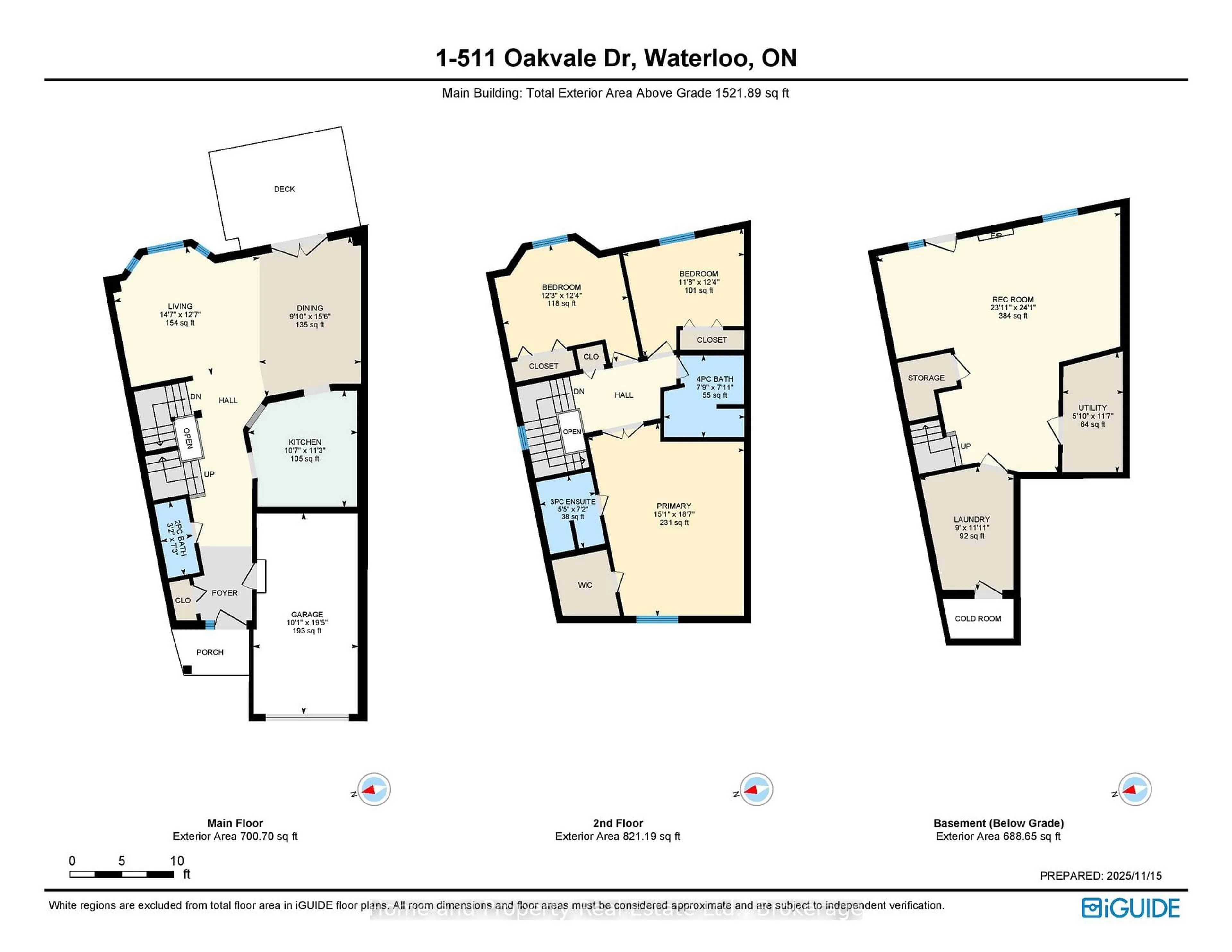 Floor plan for 511 Oakvale Dr #1, Waterloo Ontario N2T 2G6