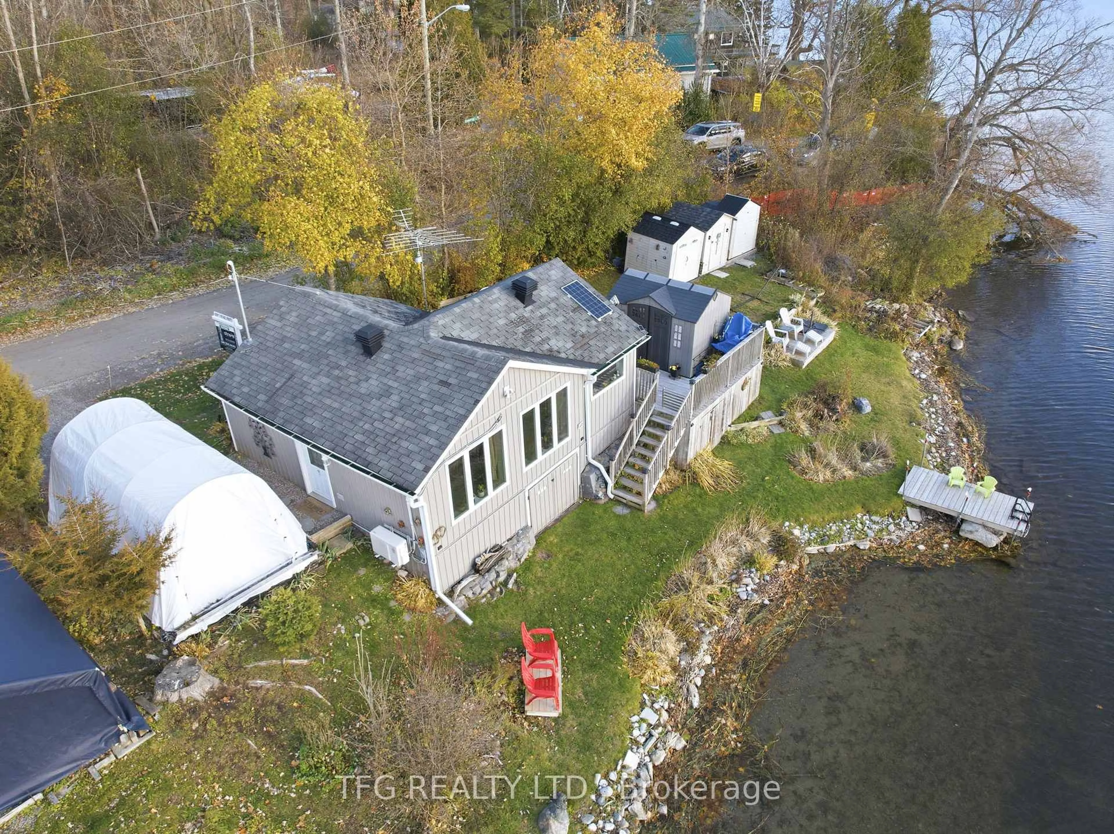 A pic from outside/outdoor area/front of a property/back of a property/a pic from drone, water/lake/river/ocean view for 4 Bradley Bay Rd, Trent Hills Ontario K0L 1L0