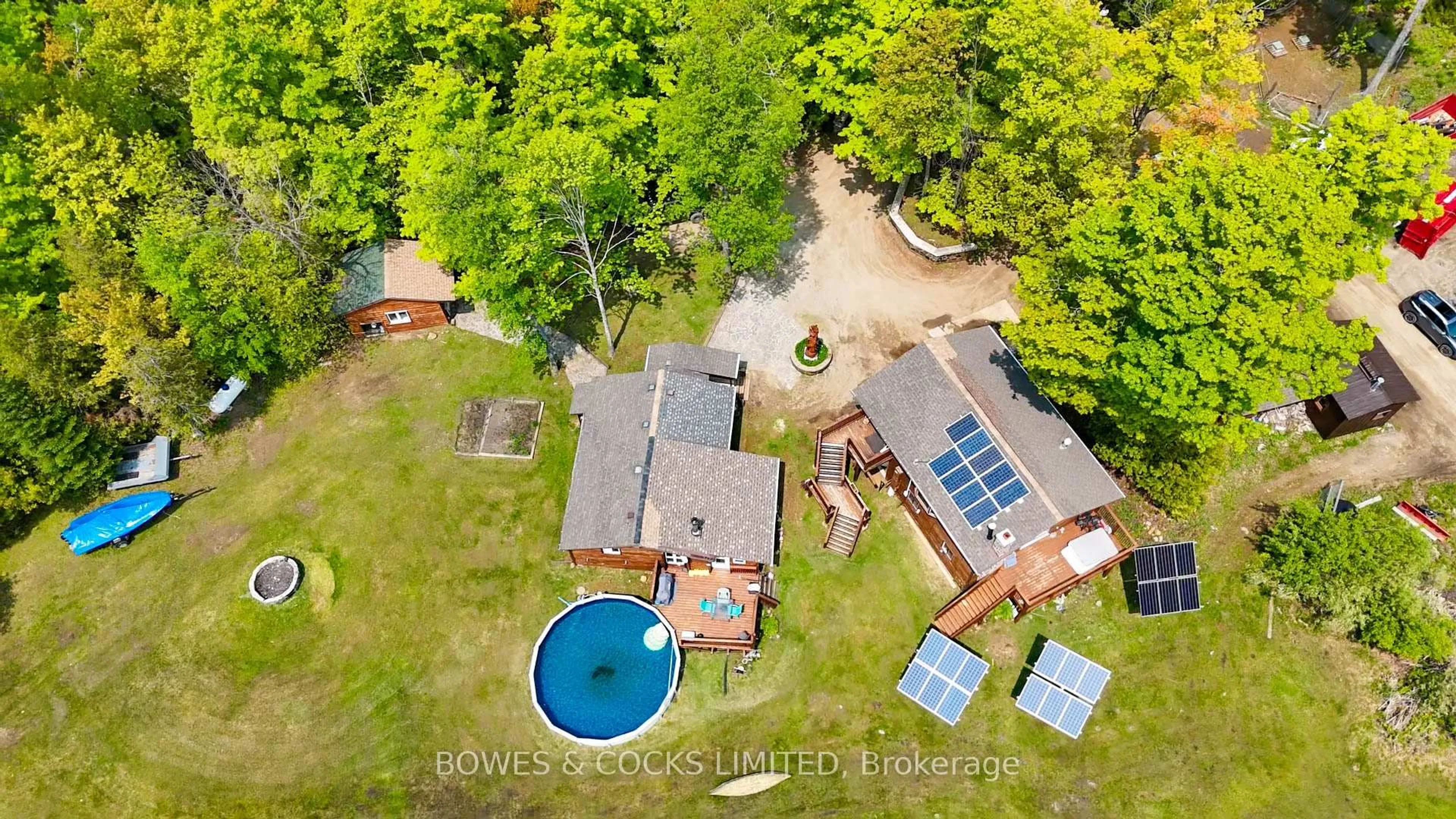 A pic from outside/outdoor area/front of a property/back of a property/a pic from drone, water/lake/river/ocean view for 2070 Fortesque Lake Rd, Highlands East Ontario K0M 1R0