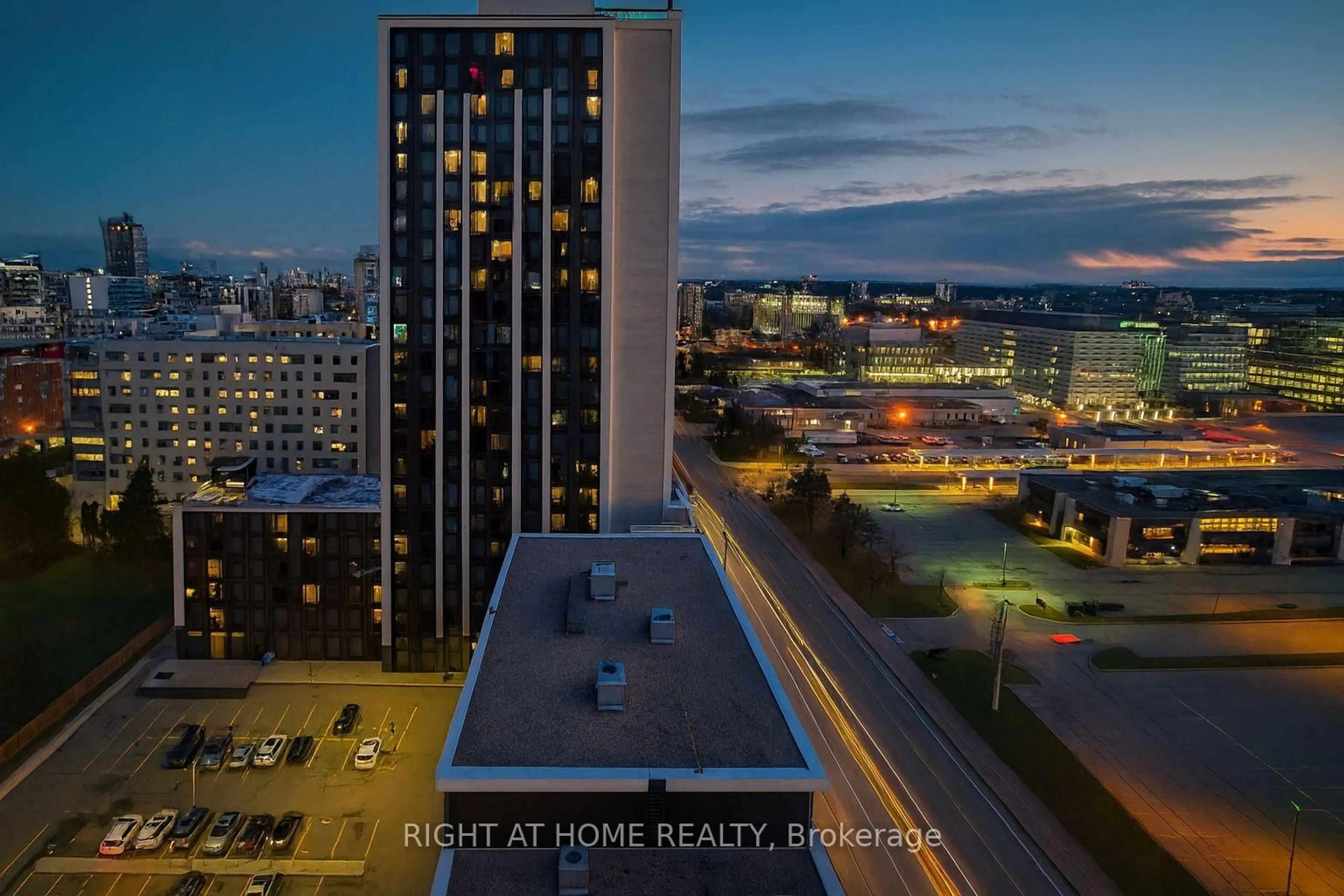 A pic from outside/outdoor area/front of a property/back of a property/a pic from drone, city buildings view from balcony for 330 Phillip St #N1803, Waterloo Ontario N2L 3W9