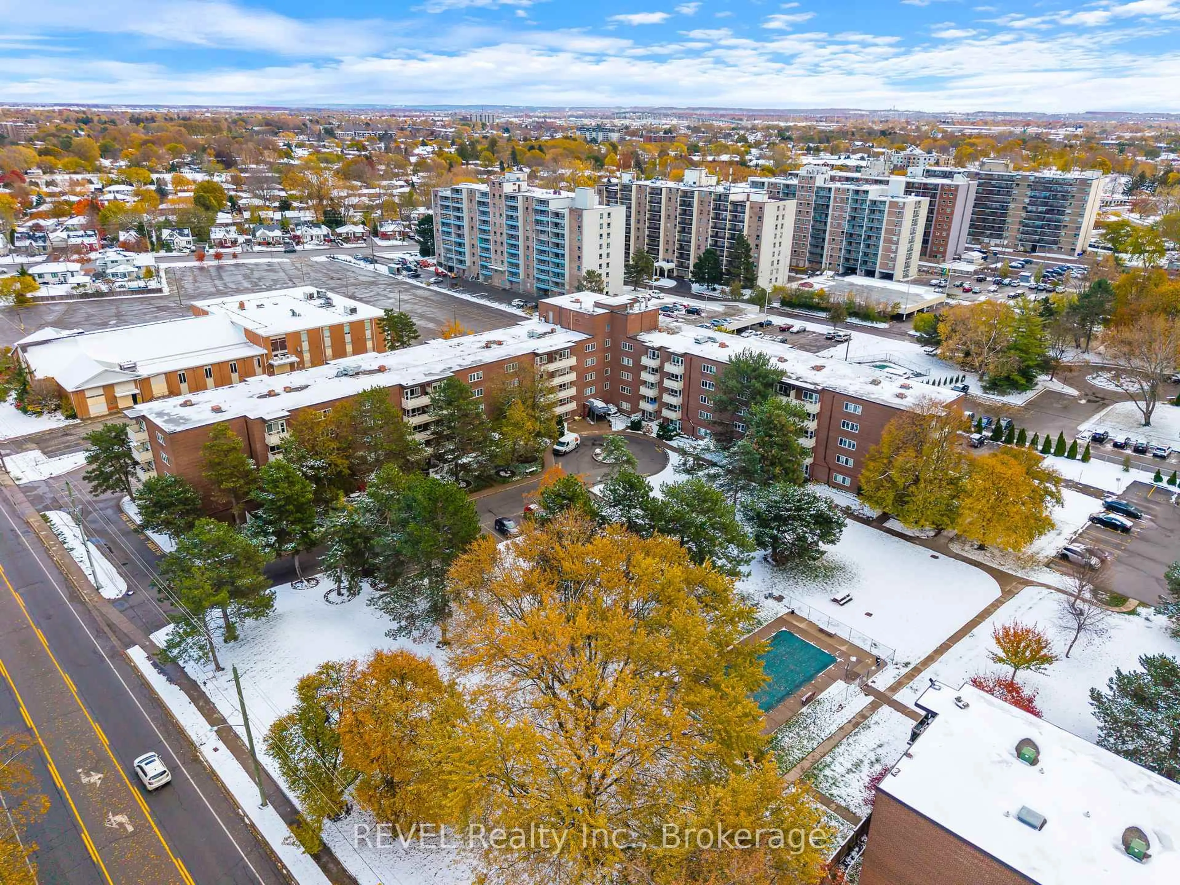 A pic from outside/outdoor area/front of a property/back of a property/a pic from drone, city buildings view from balcony for 198 Scott St #421, St. Catharines Ontario L2N 5T3