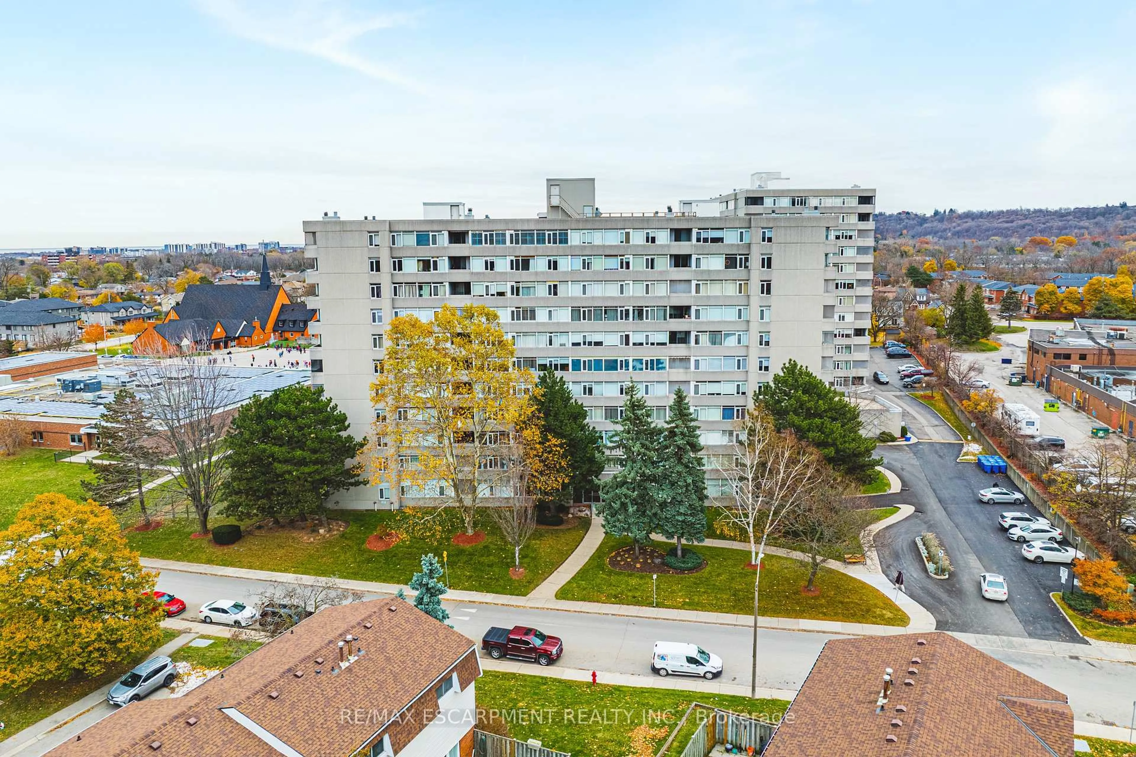 A pic from outside/outdoor area/front of a property/back of a property/a pic from drone, city buildings view from balcony for 30 Harrisford St #104, Hamilton Ontario L8K 6M9