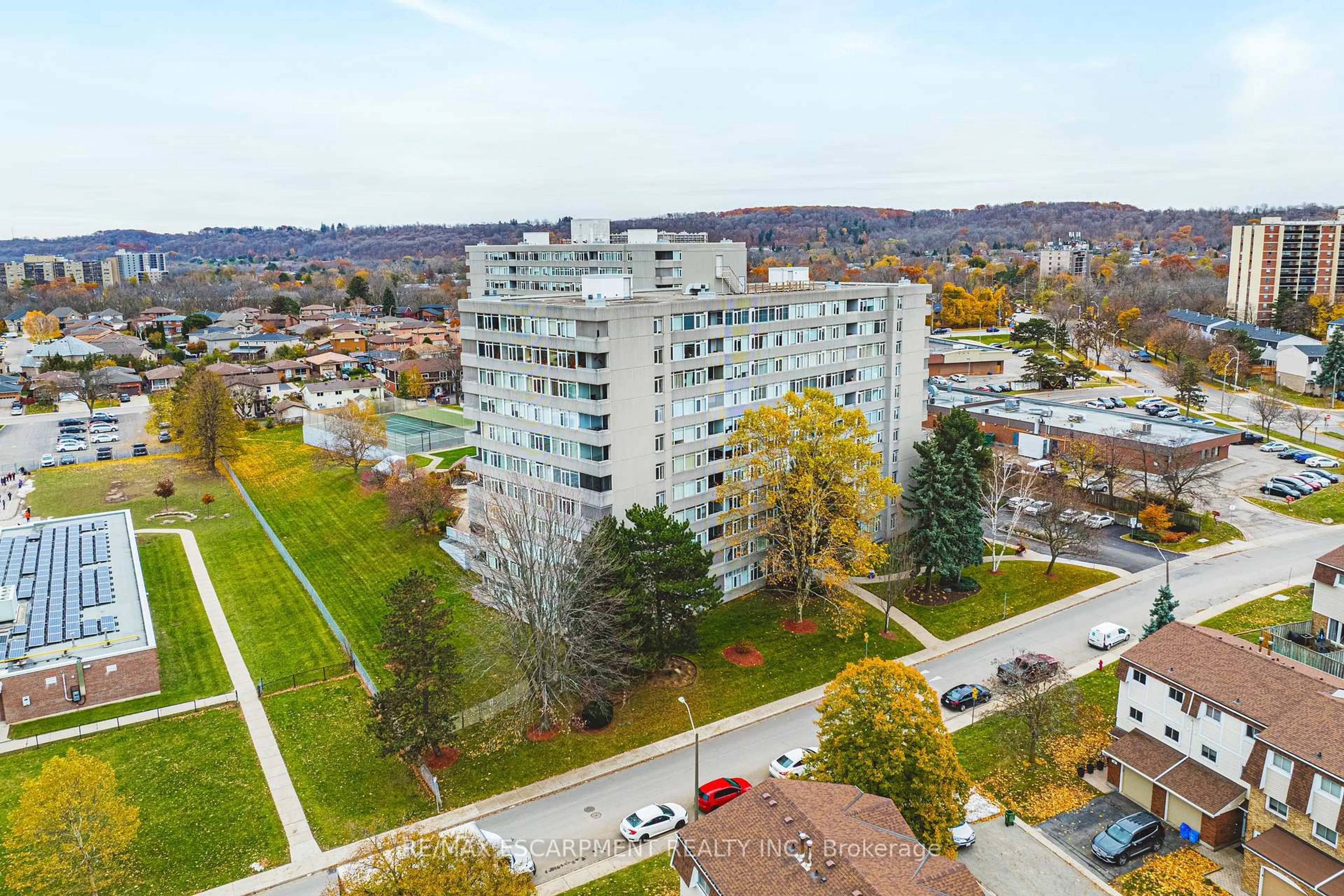 A pic from outside/outdoor area/front of a property/back of a property/a pic from drone, city buildings view from balcony for 30 Harrisford St #104, Hamilton Ontario L8K 6M9