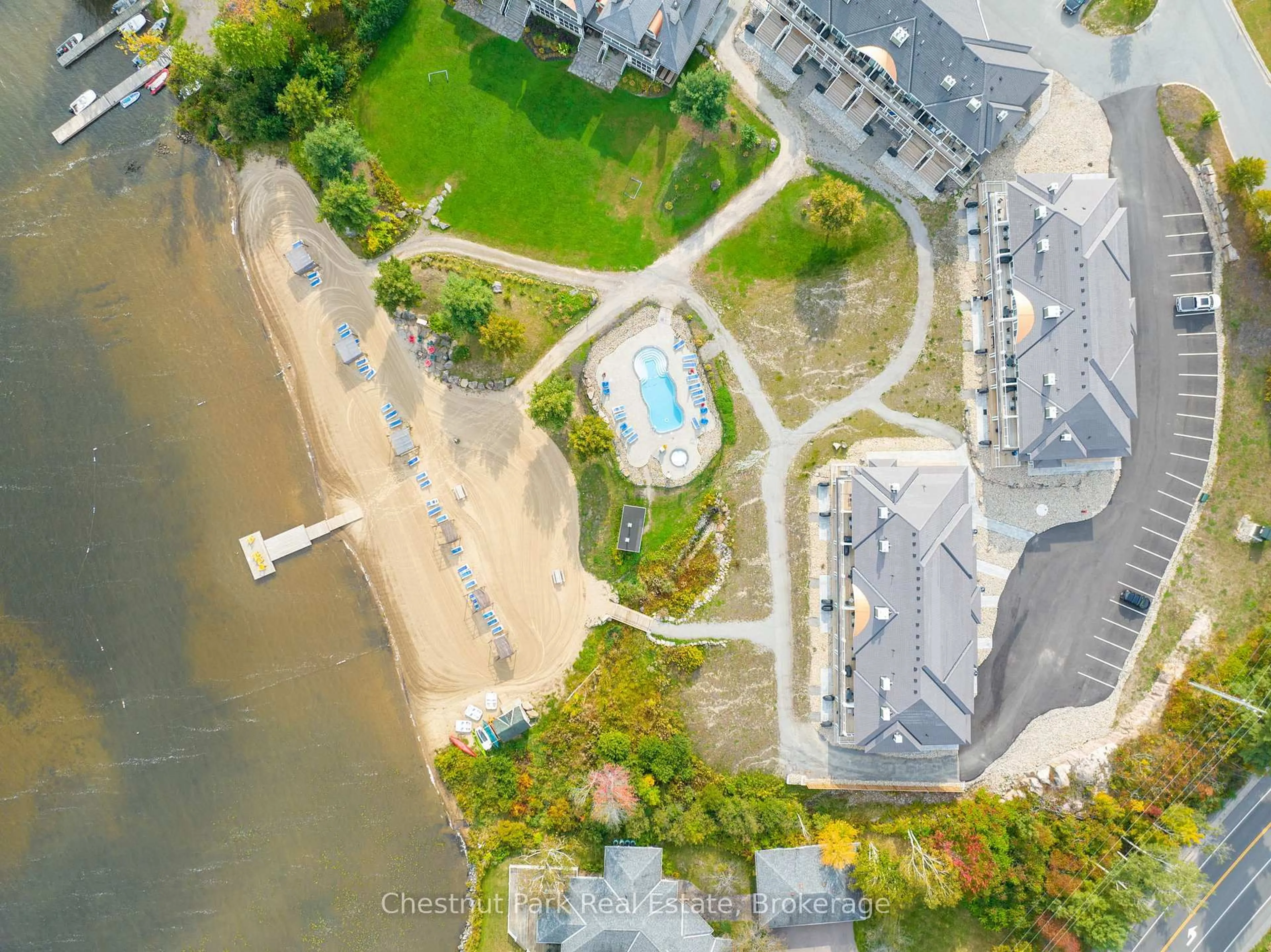 A pic from outside/outdoor area/front of a property/back of a property/a pic from drone, water/lake/river/ocean view for 1869 Muskoka Rd 118 West Rd #BHVB201, Muskoka Lakes Ontario P1L 1W8