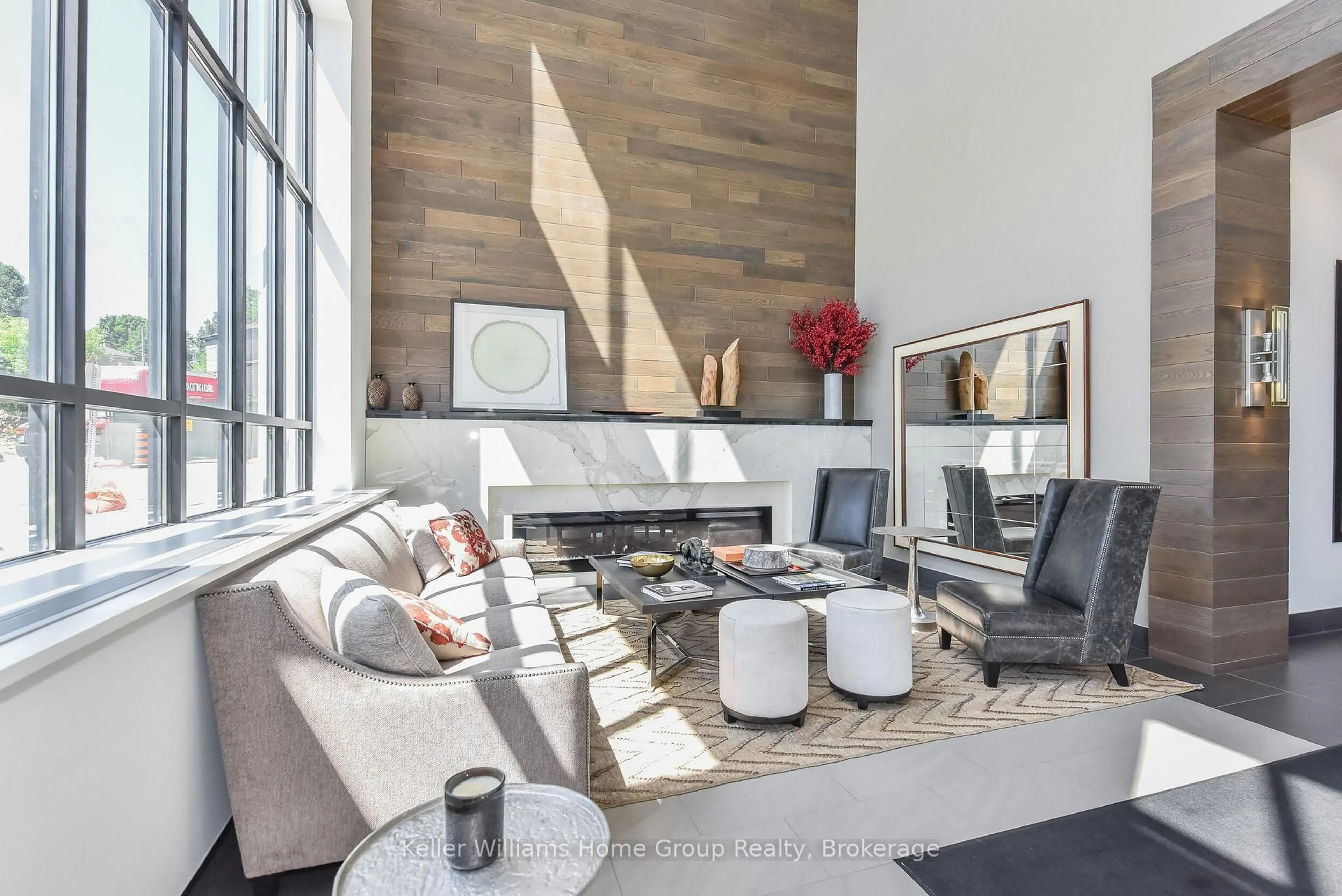 Living room with furniture, wood/laminate floor for 150 Wellington St #901, Guelph Ontario N1H 3R2