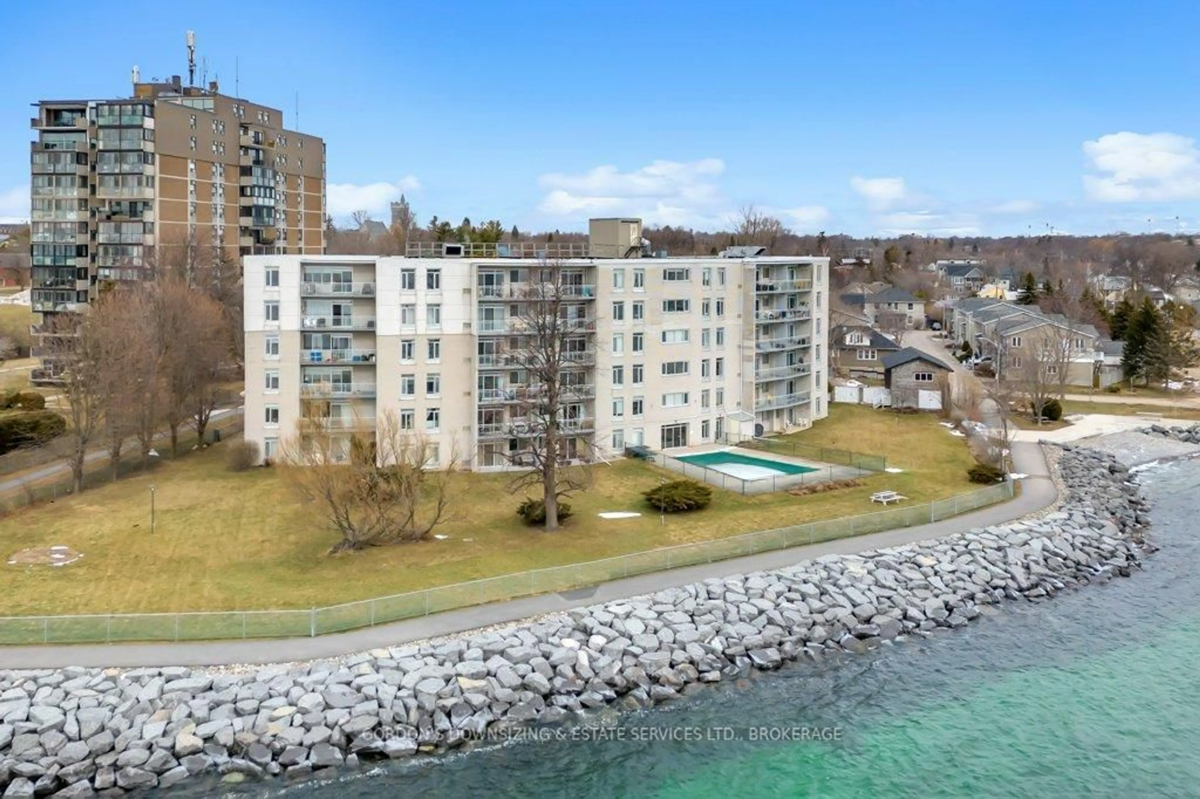 A pic from outside/outdoor area/front of a property/back of a property/a pic from drone, water/lake/river/ocean view for 1 Mowat Ave #205, Kingston Ontario K7M 1J8