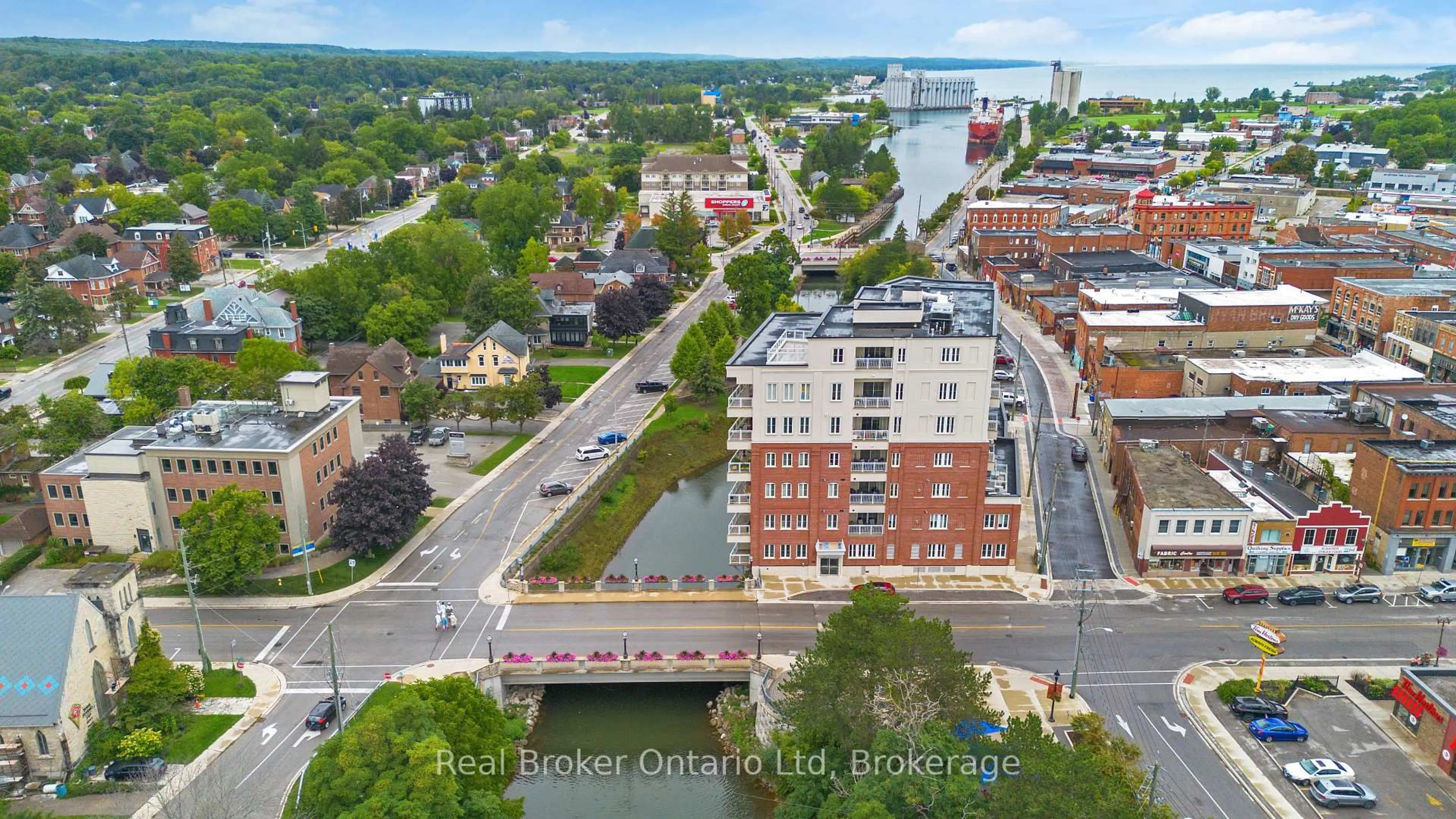 A pic from outside/outdoor area/front of a property/back of a property/a pic from drone, city buildings view from balcony for 80 9th St #603, Owen Sound Ontario N4K 1N4