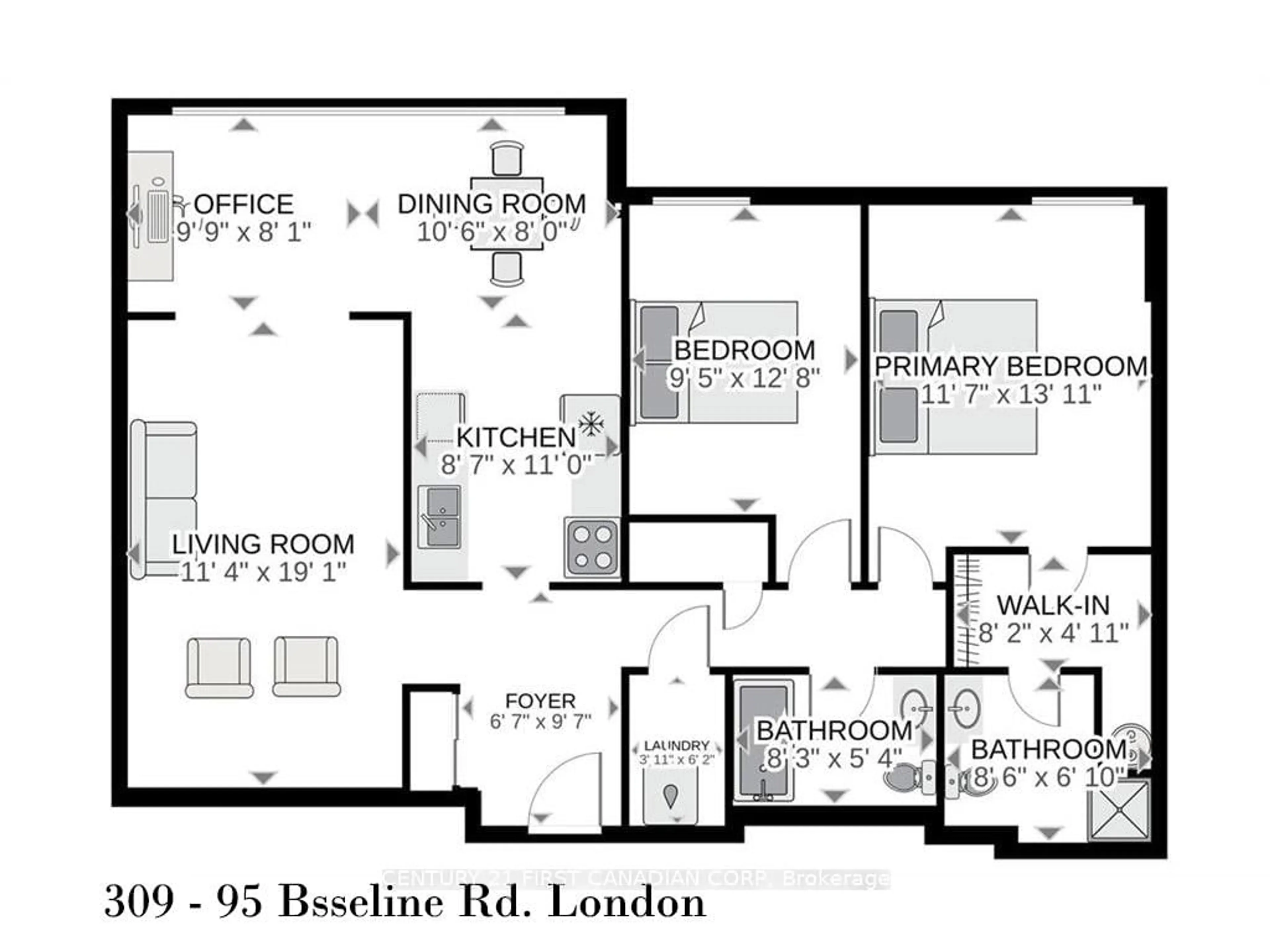 Floor plan for 95 Baseline Rd #309, London South Ontario N6J 4X3