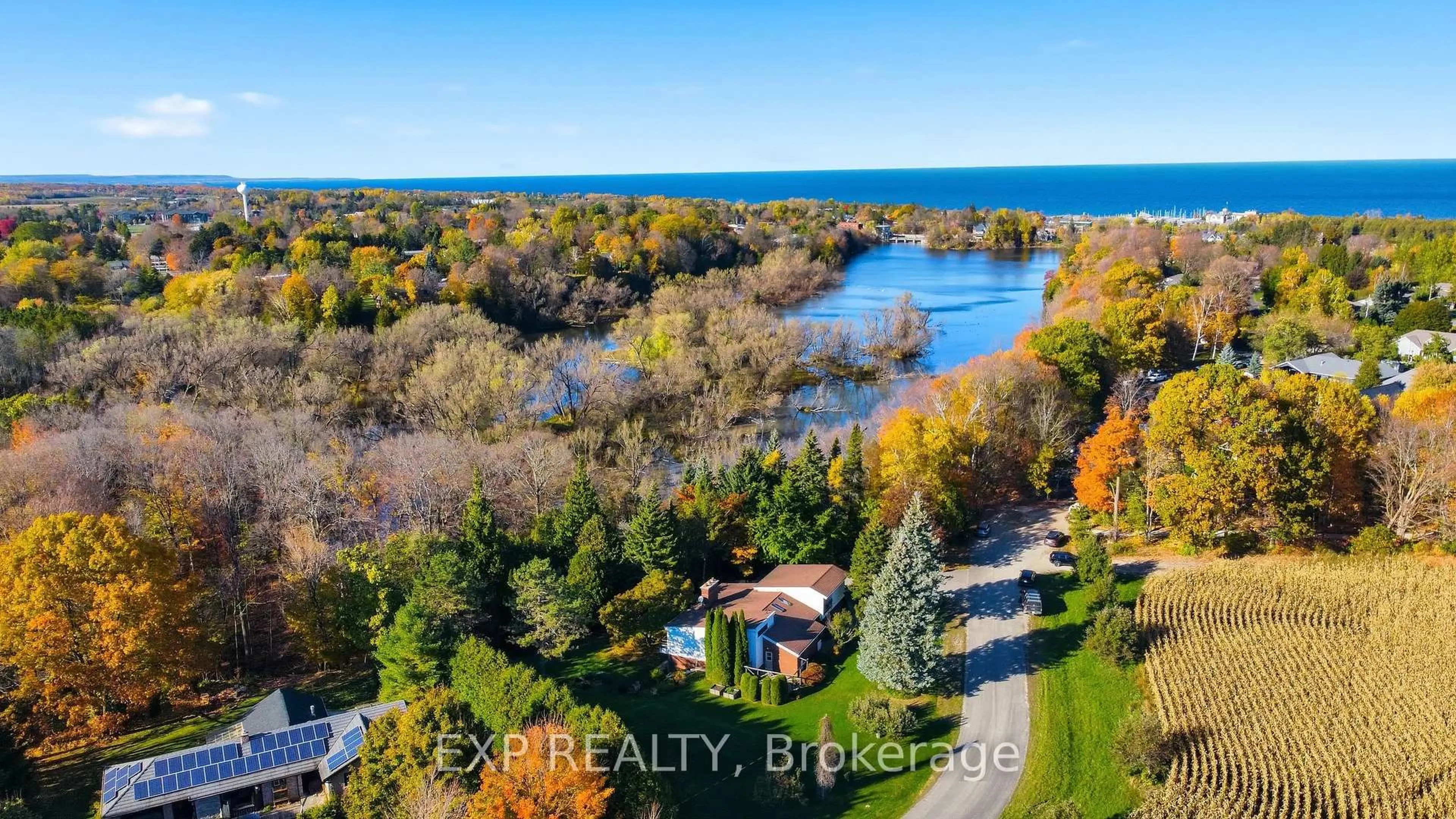 A pic from outside/outdoor area/front of a property/back of a property/a pic from drone, water/lake/river/ocean view for 164 Arthur Taylor Lane, Blue Mountains Ontario N0H 1J0
