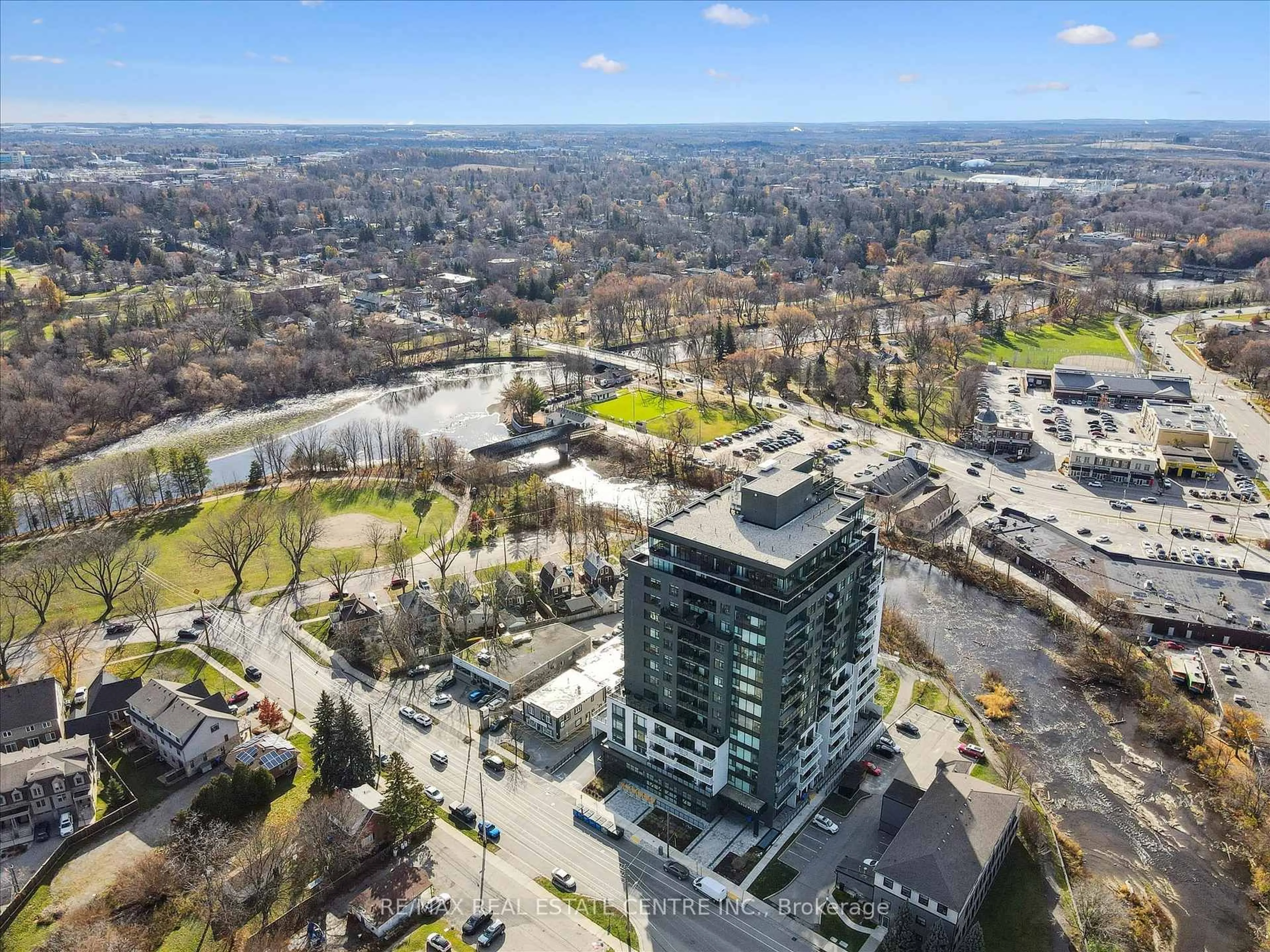 A pic from outside/outdoor area/front of a property/back of a property/a pic from drone, city buildings view from balcony for 71 Wyndham St #608, Guelph Ontario N1E 5R3