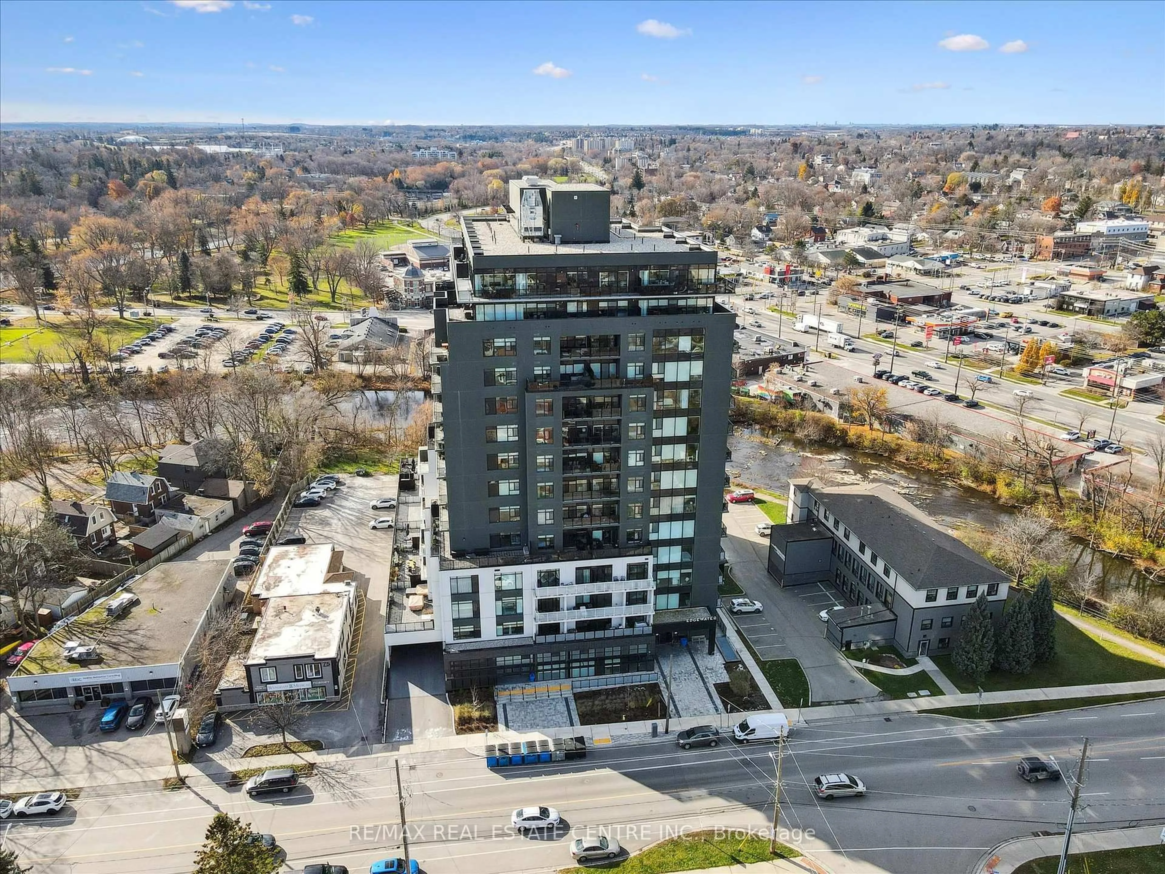 A pic from outside/outdoor area/front of a property/back of a property/a pic from drone, city buildings view from balcony for 71 Wyndham St #608, Guelph Ontario N1E 5R3