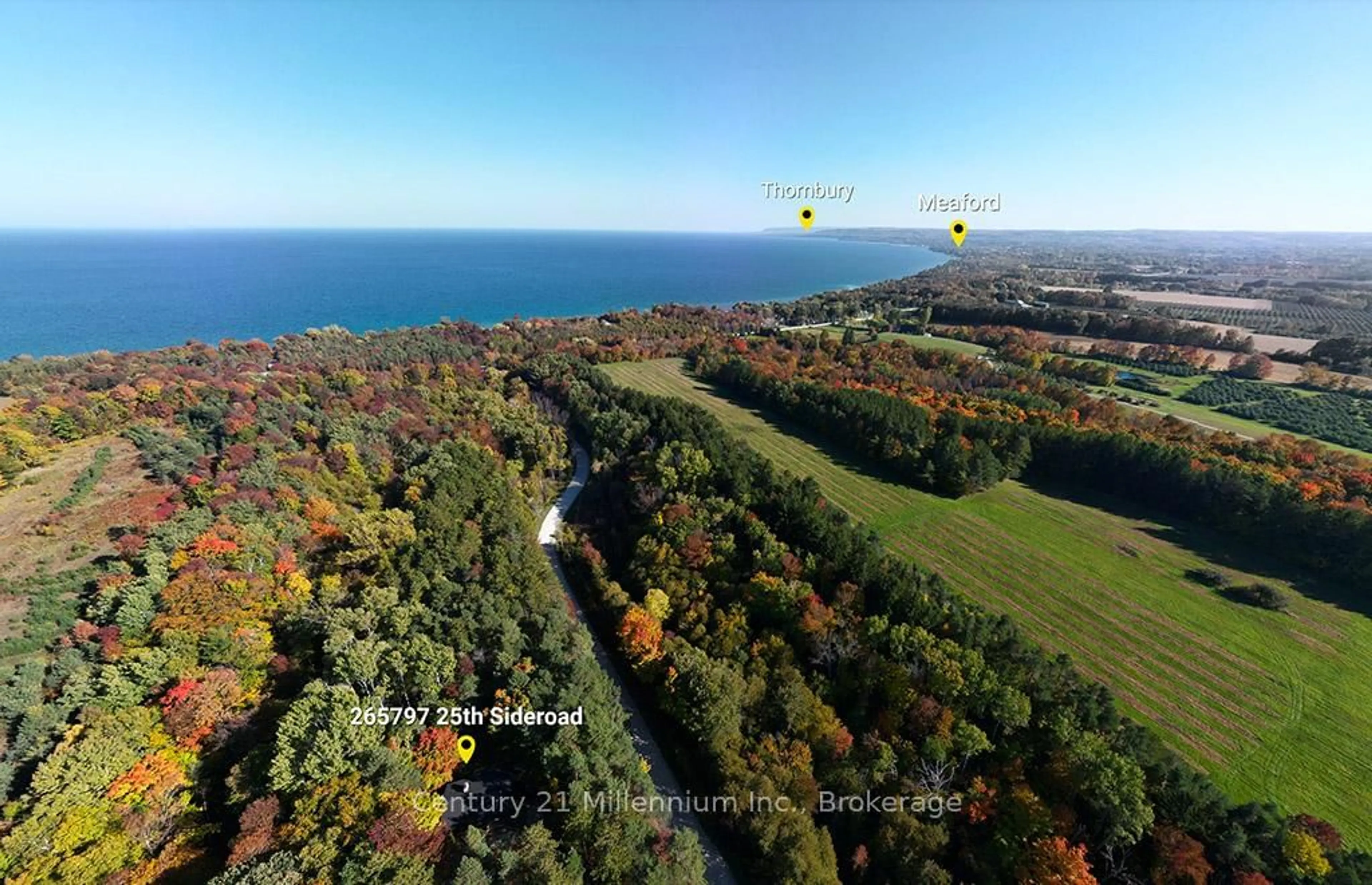 A pic from outside/outdoor area/front of a property/back of a property/a pic from drone, water/lake/river/ocean view for 265797 25th Sdrd, Meaford Ontario N4L 1W5