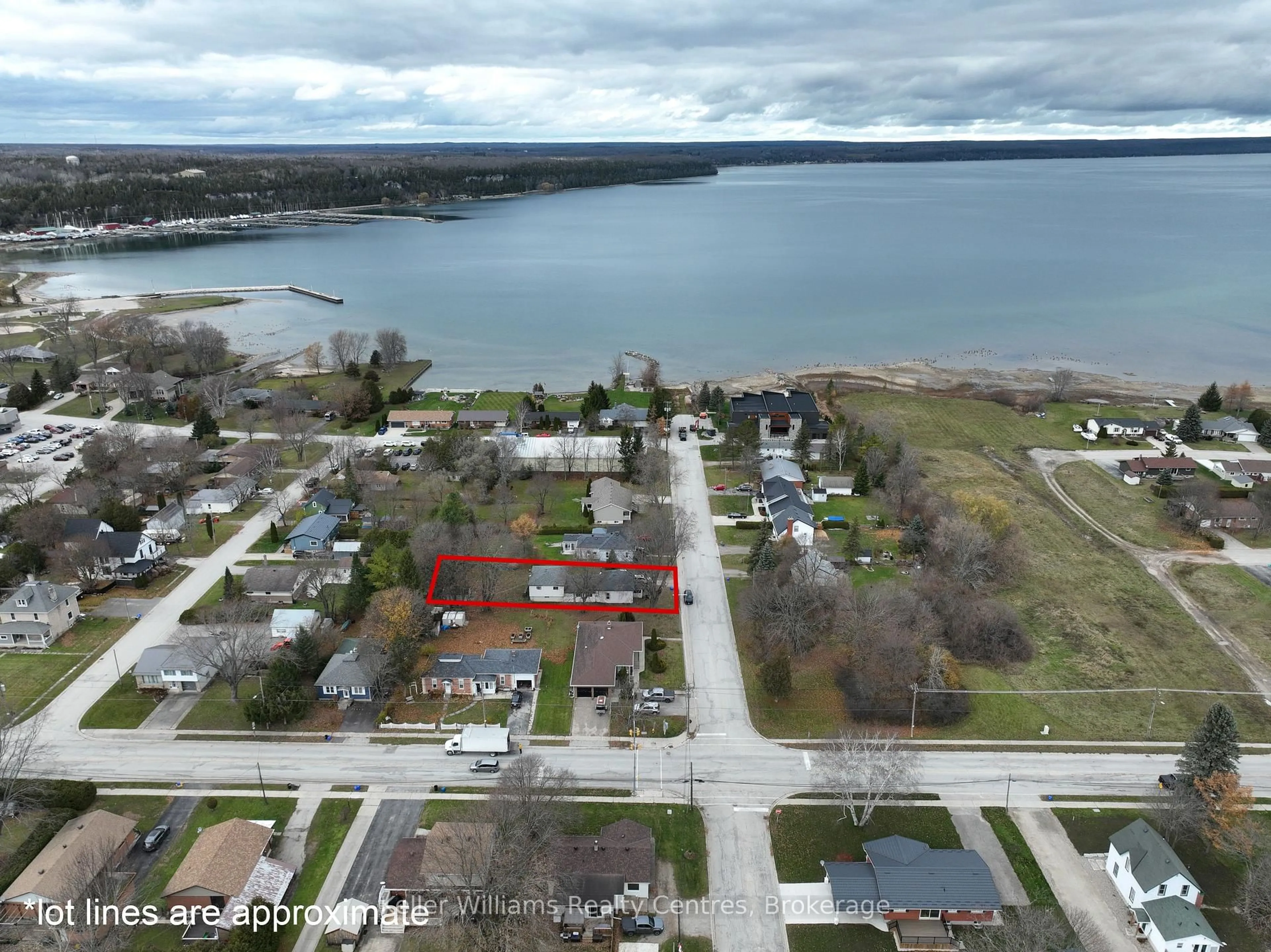 A pic from outside/outdoor area/front of a property/back of a property/a pic from drone, water/lake/river/ocean view for 494 Isaac St, South Bruce Peninsula Ontario N0H 2T0