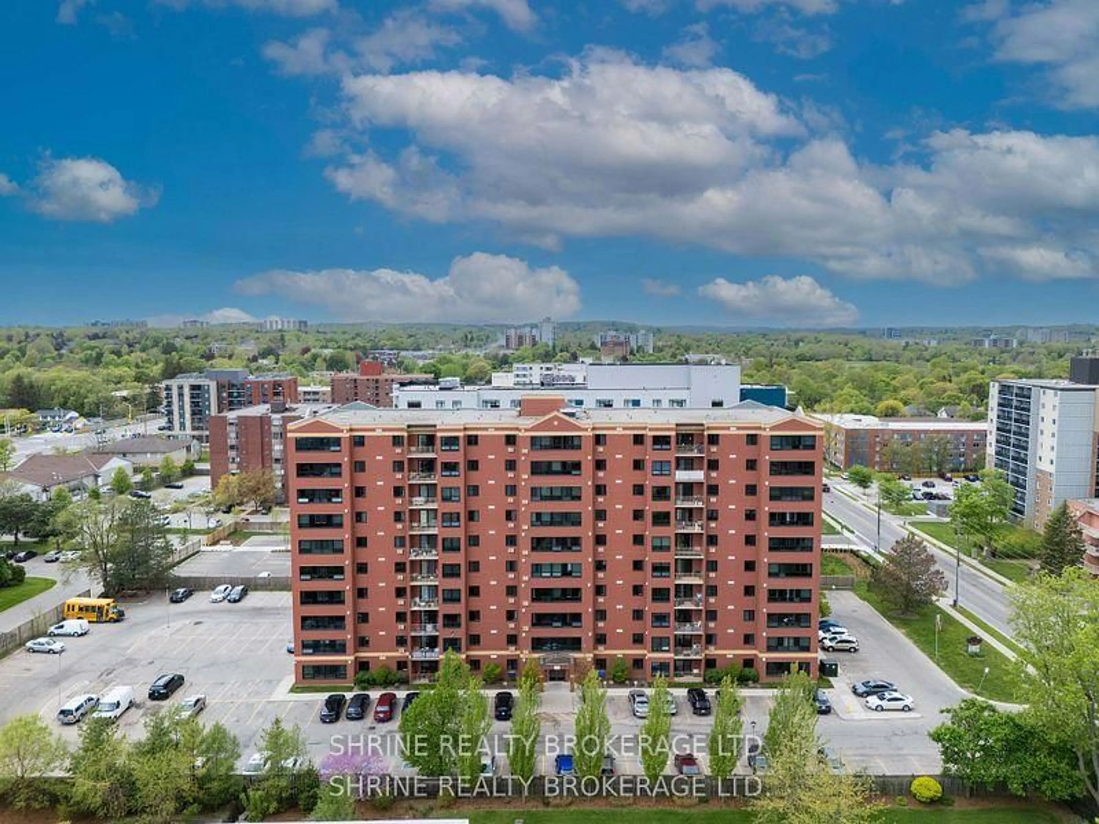 A pic from outside/outdoor area/front of a property/back of a property/a pic from drone, city buildings view from balcony for 95 Baseline Rd #1007, London South Ontario N6J 4X3