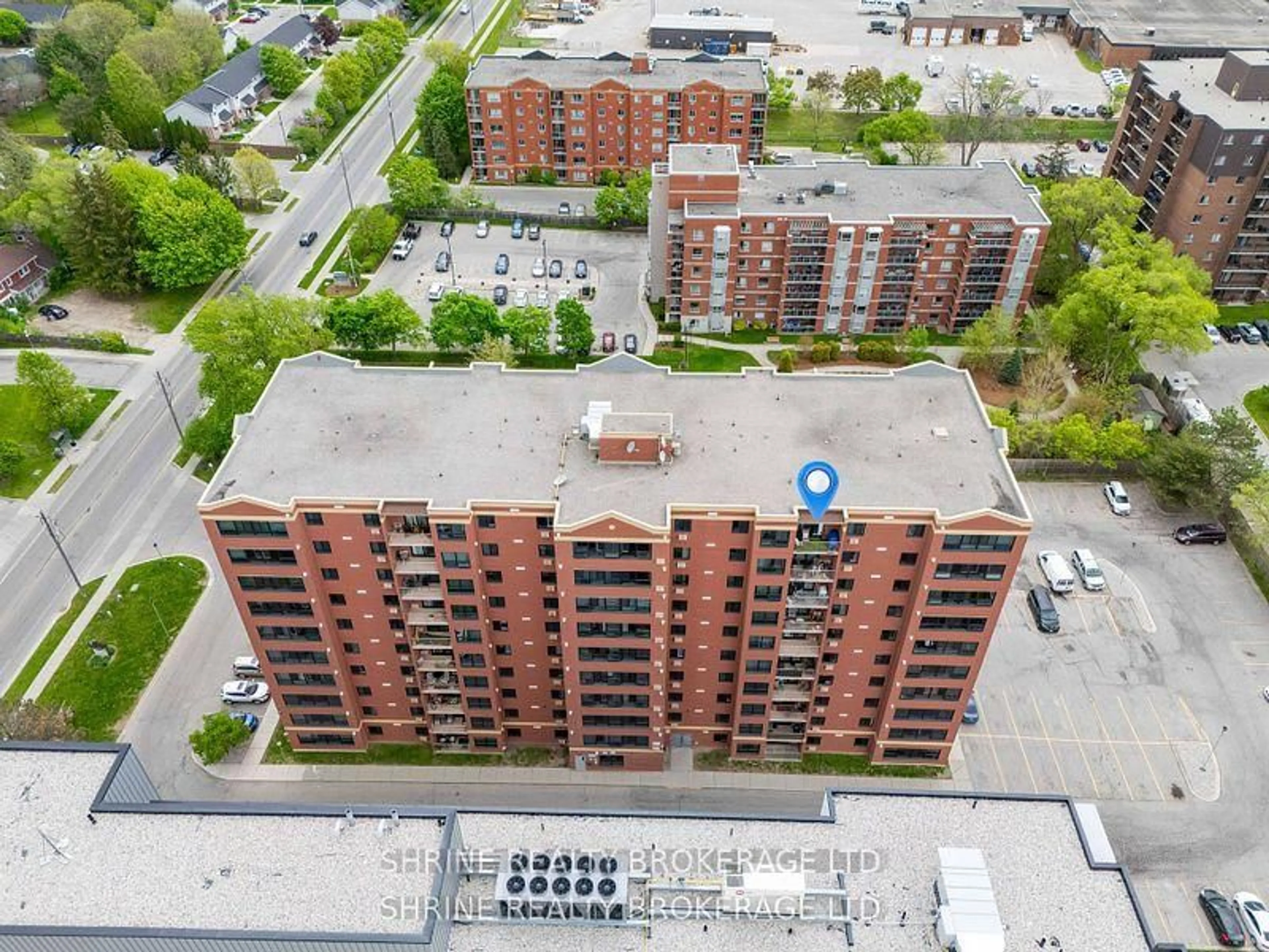 A pic from outside/outdoor area/front of a property/back of a property/a pic from drone, city buildings view from balcony for 95 Baseline Rd #1007, London South Ontario N6J 4X3