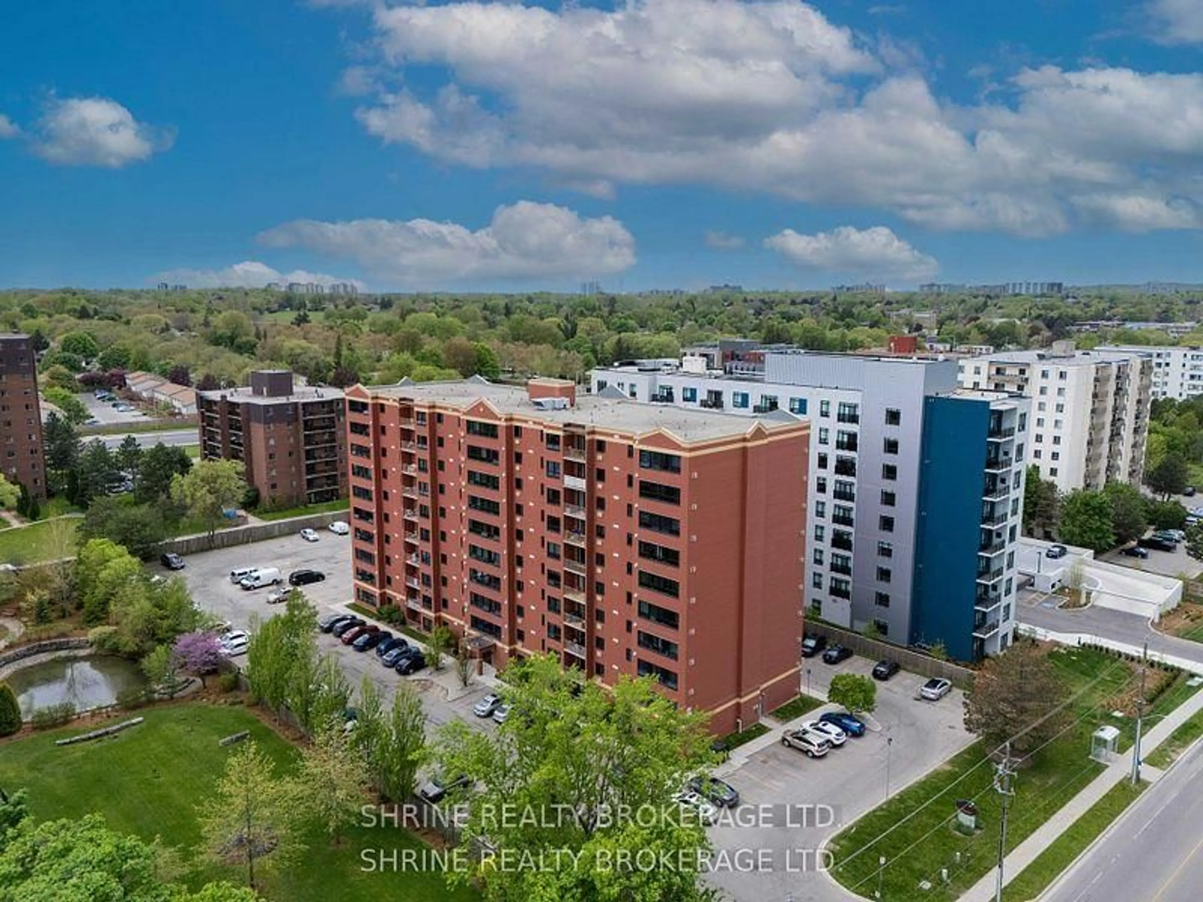 A pic from outside/outdoor area/front of a property/back of a property/a pic from drone, city buildings view from balcony for 95 Baseline Rd #1007, London South Ontario N6J 4X3
