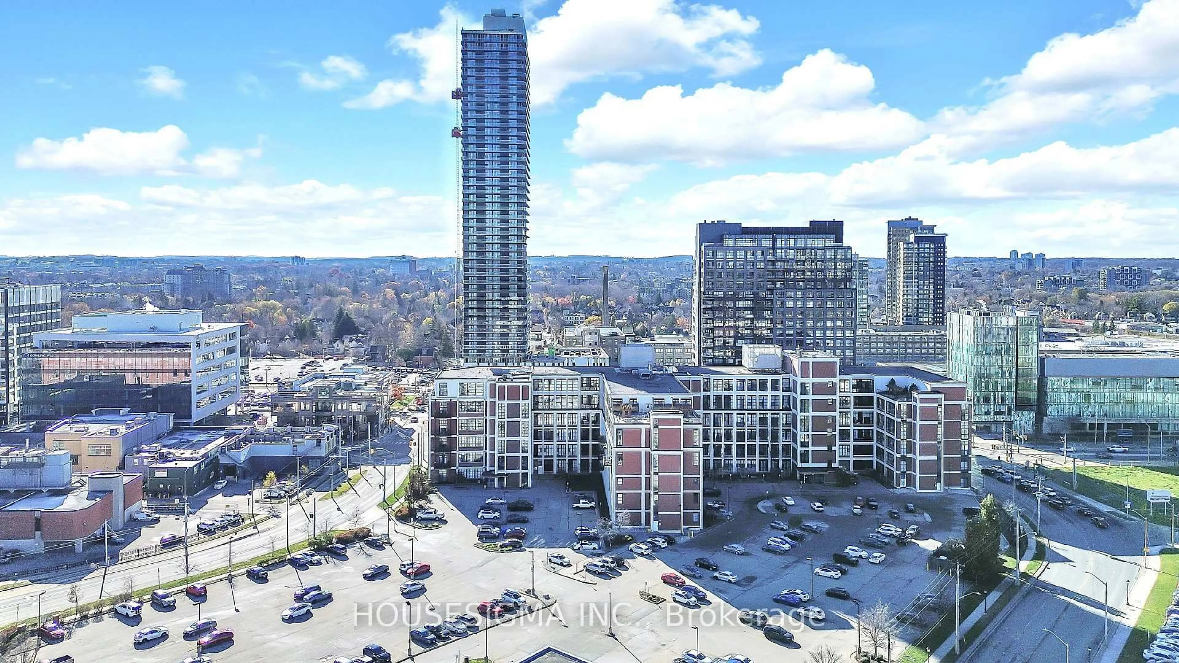 A pic from outside/outdoor area/front of a property/back of a property/a pic from drone, city buildings view from balcony for 404 King St #109, Kitchener Ontario N2G 2L5