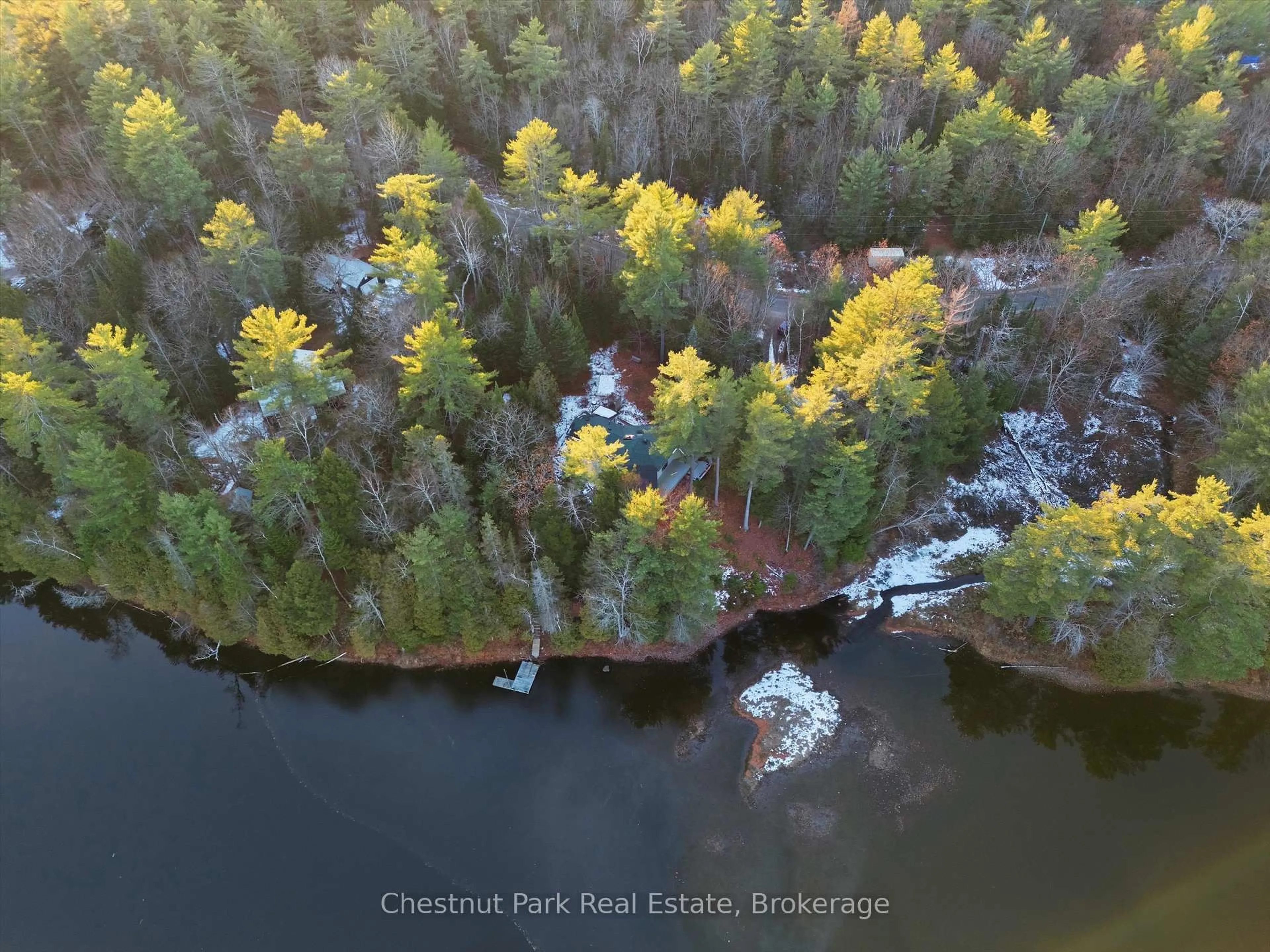 A pic from outside/outdoor area/front of a property/back of a property/a pic from drone, water/lake/river/ocean view for 1077 Fairy Falls Rd, Lake of Bays Ontario P0B 1A0
