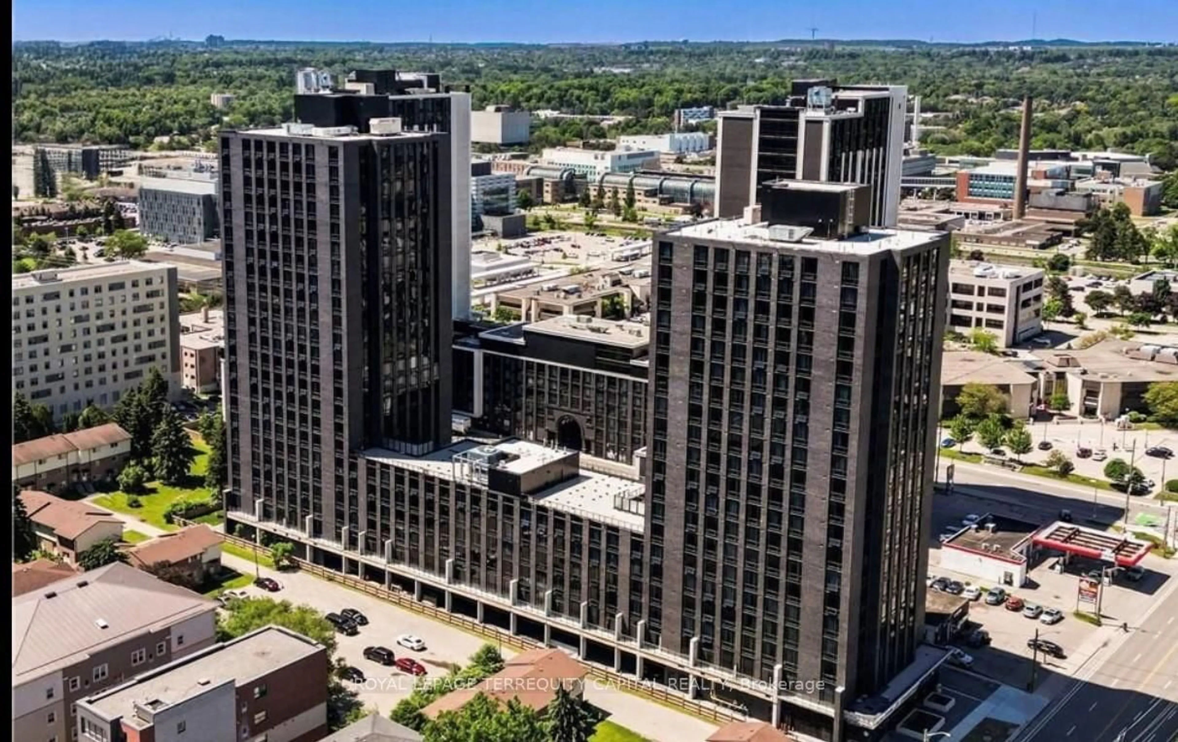 A pic from outside/outdoor area/front of a property/back of a property/a pic from drone, city buildings view from balcony for 145 Columbia St #1708, Waterloo Ontario N2L 0K7