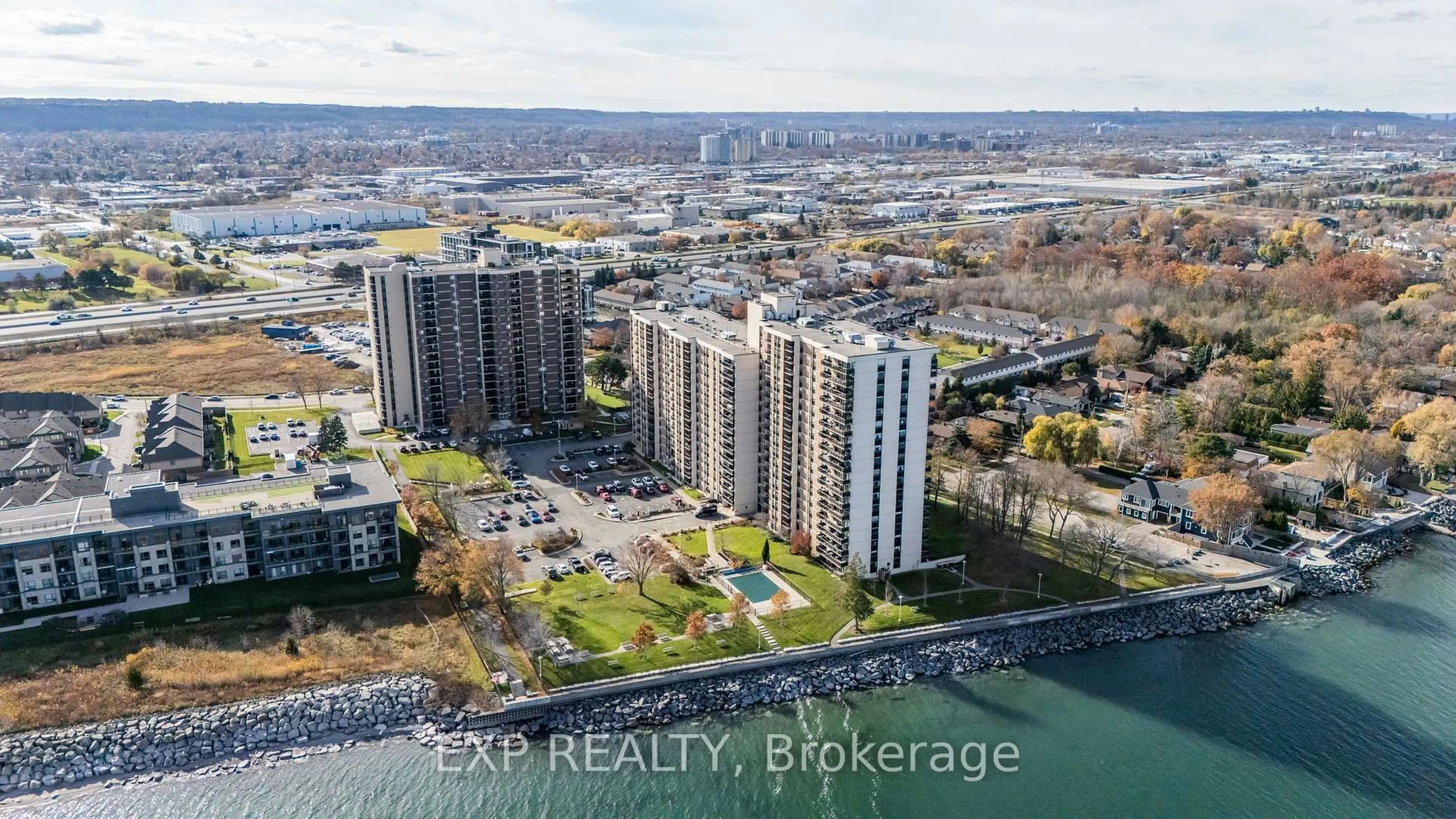 A pic from outside/outdoor area/front of a property/back of a property/a pic from drone, water/lake/river/ocean view for 500 Green Rd #501, Hamilton Ontario L8E 3M6